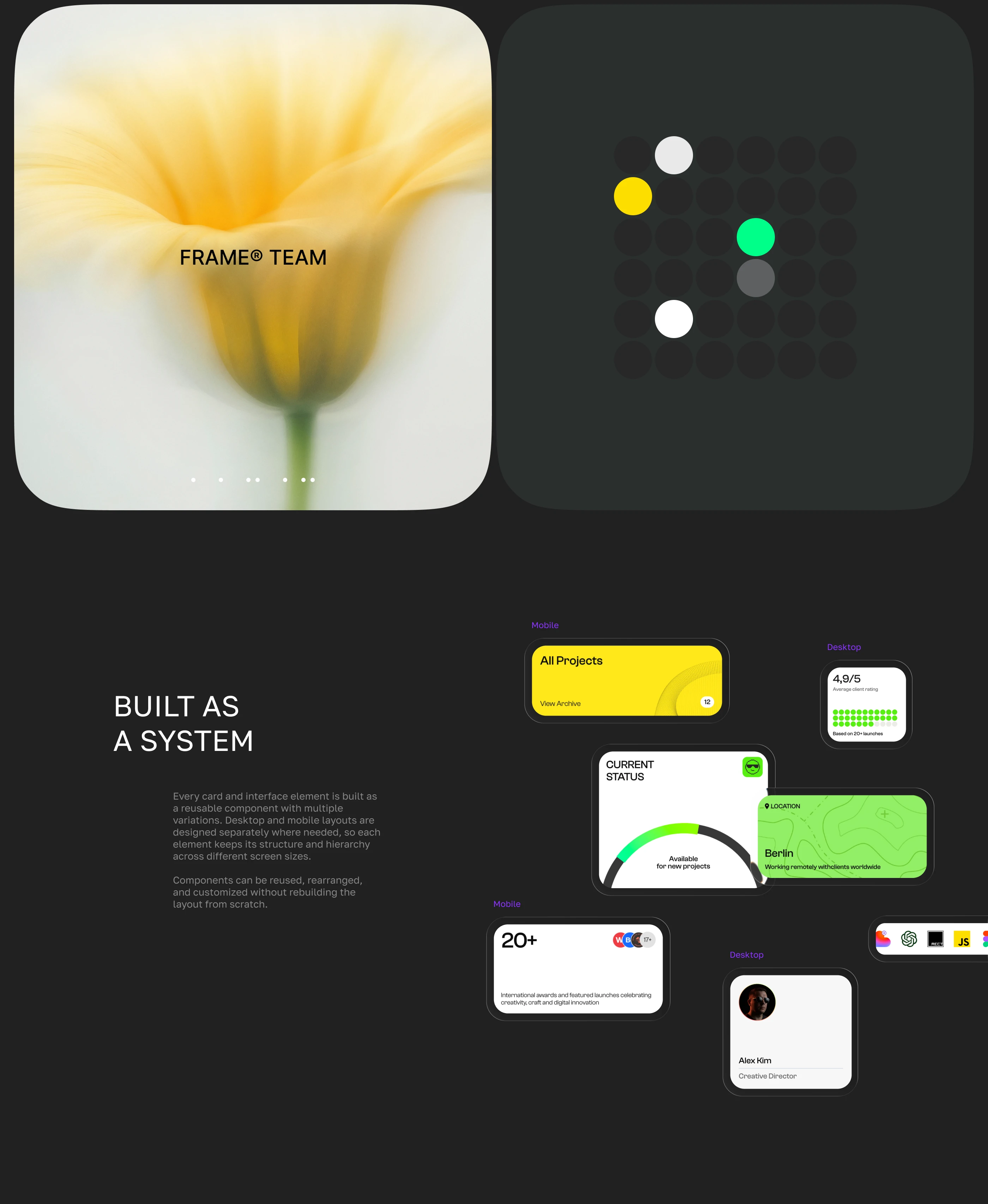 FRAME® TEAM · Creative Bento Portfolio — Изображение №2 — Интерфейсы, Брендинг на Dprofile