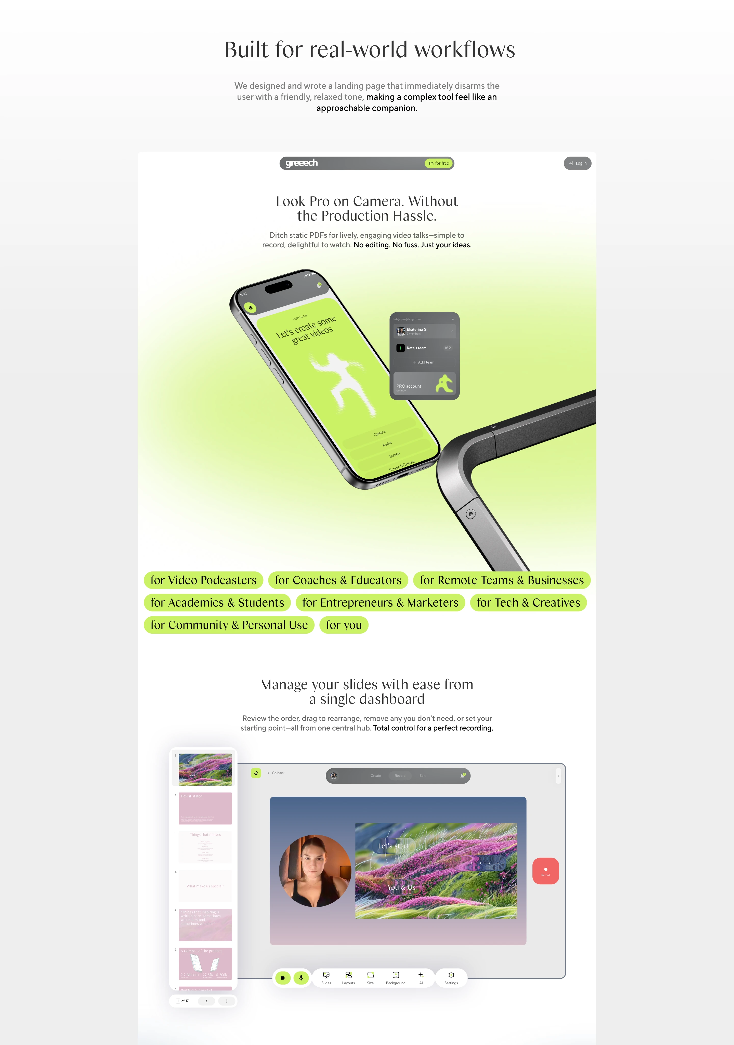 Greeech | Video recorder & Editor — Изображение №9 — Интерфейсы, Брендинг на Dprofile