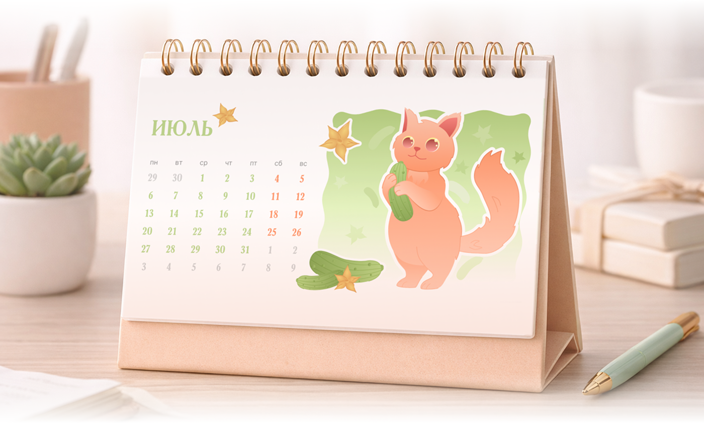 КАЛЕНДАРЬ с котиком — Изображение №2 — Иллюстрация, Промдизайн на Dprofile
