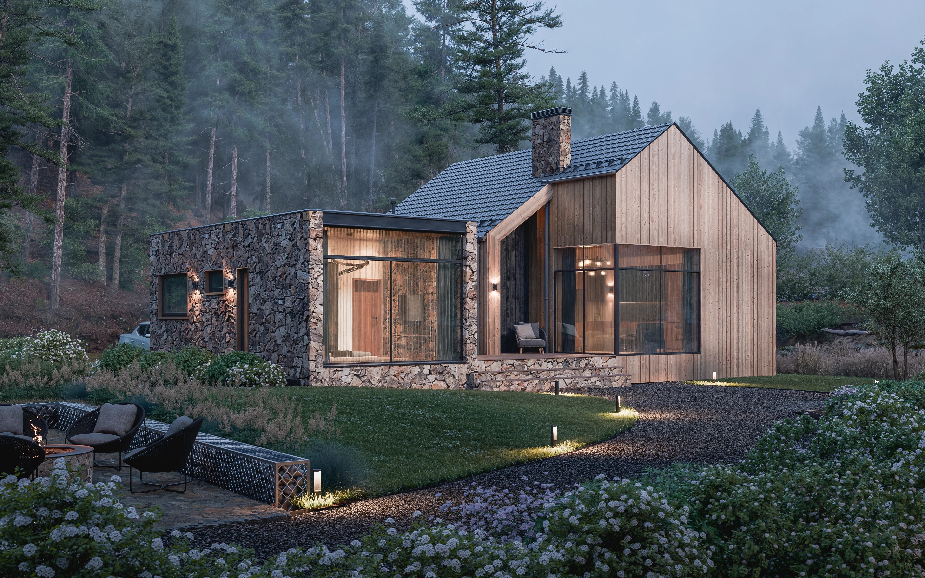 Pine & Stone House. Архитектурная визуализация — Изображение №1 — 3D, Архитектура на Dprofile