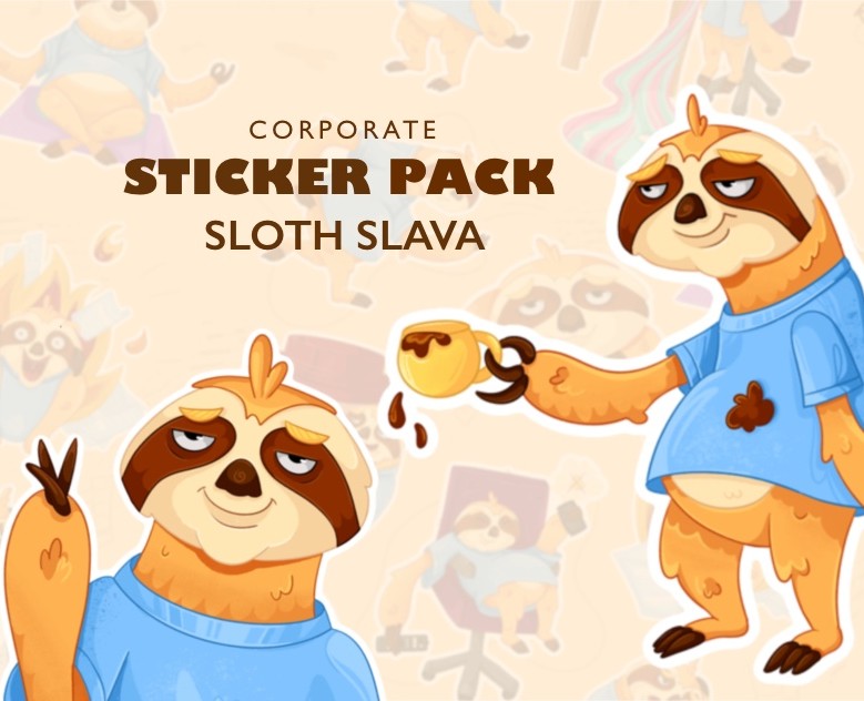 STICKER PACK - SLOTH SLAVA — Брендинг, Иллюстрация на Dprofile