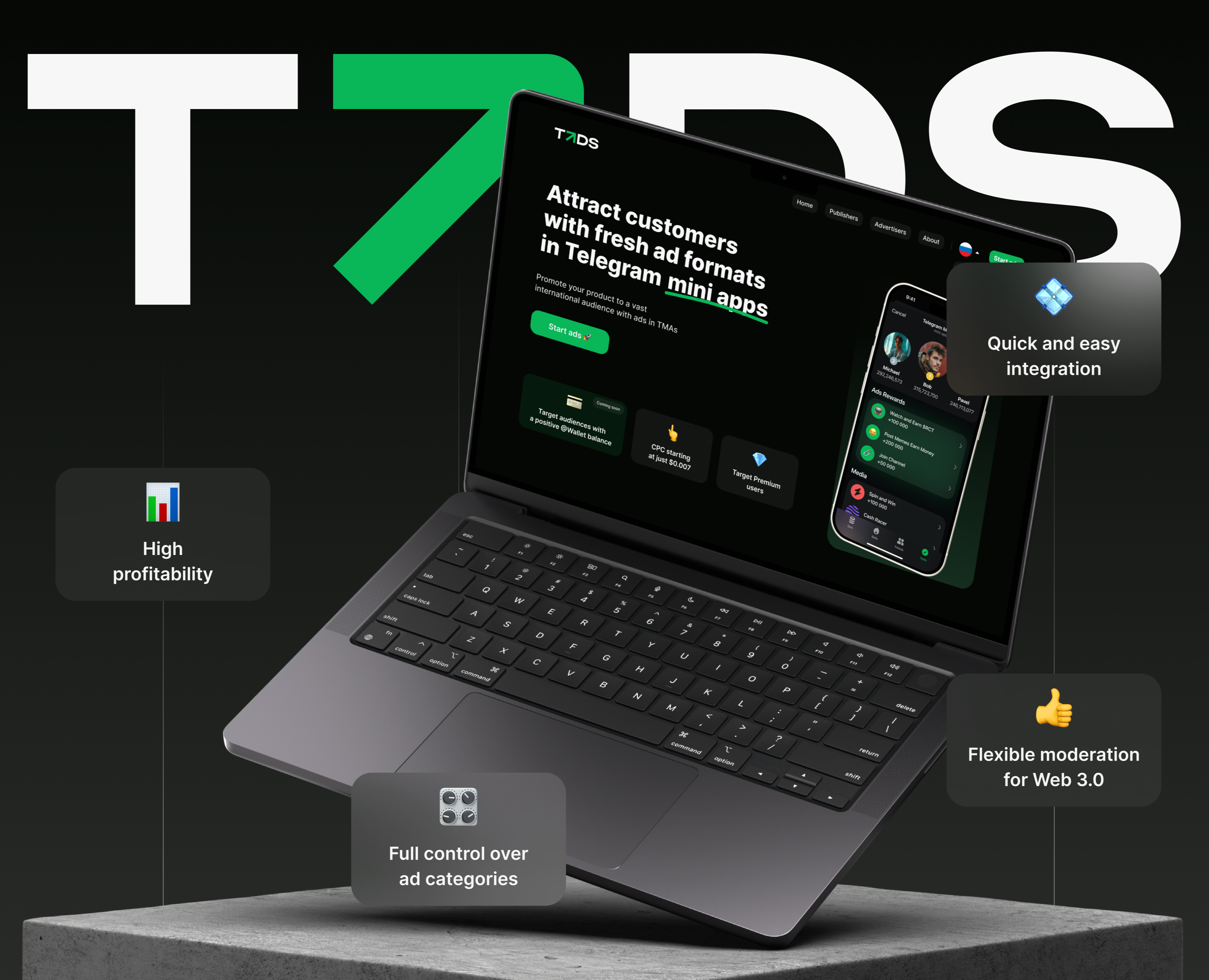 TADS — advertising network in Telegram — Интерфейсы на Dprofile