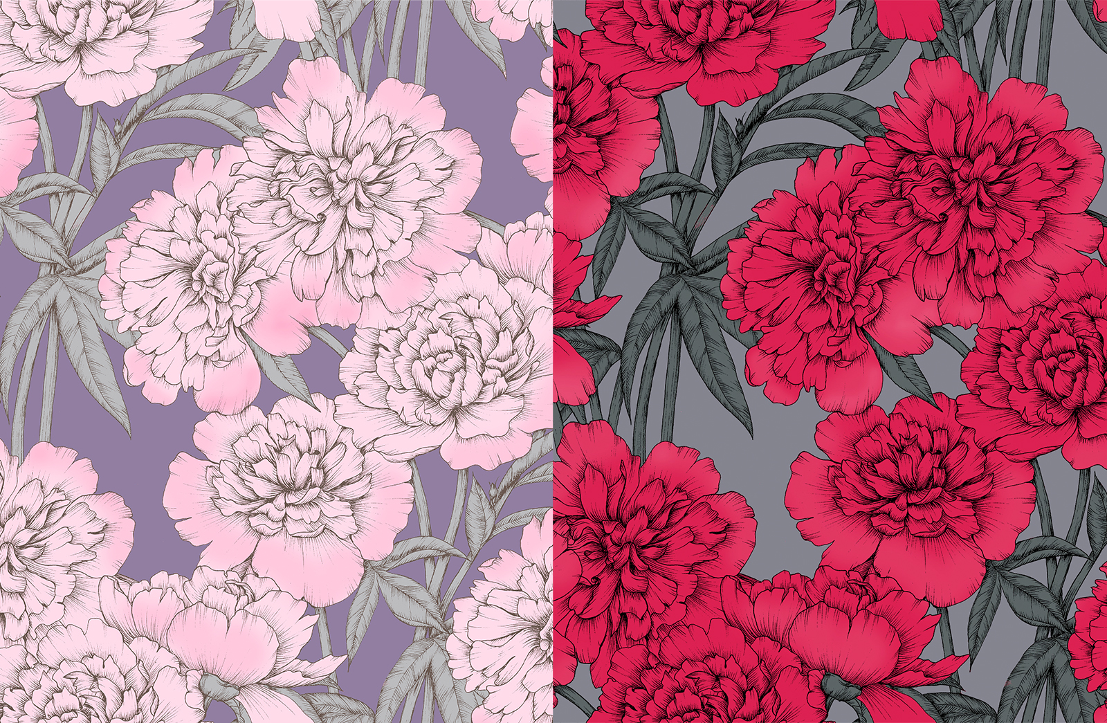Пионы. Принт для текстиля — Изображение №3 — Иллюстрация на Dprofile