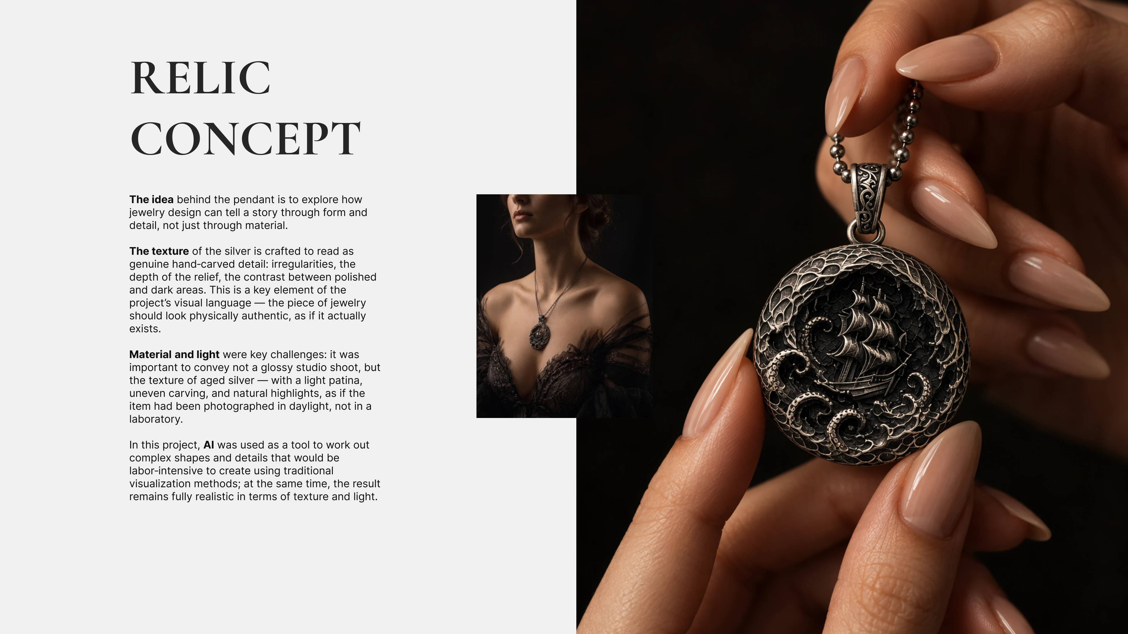 THE WOMAN & THE RELIC AI Visual Campaign — Изображение №3 — Интерфейсы, Графика на Dprofile