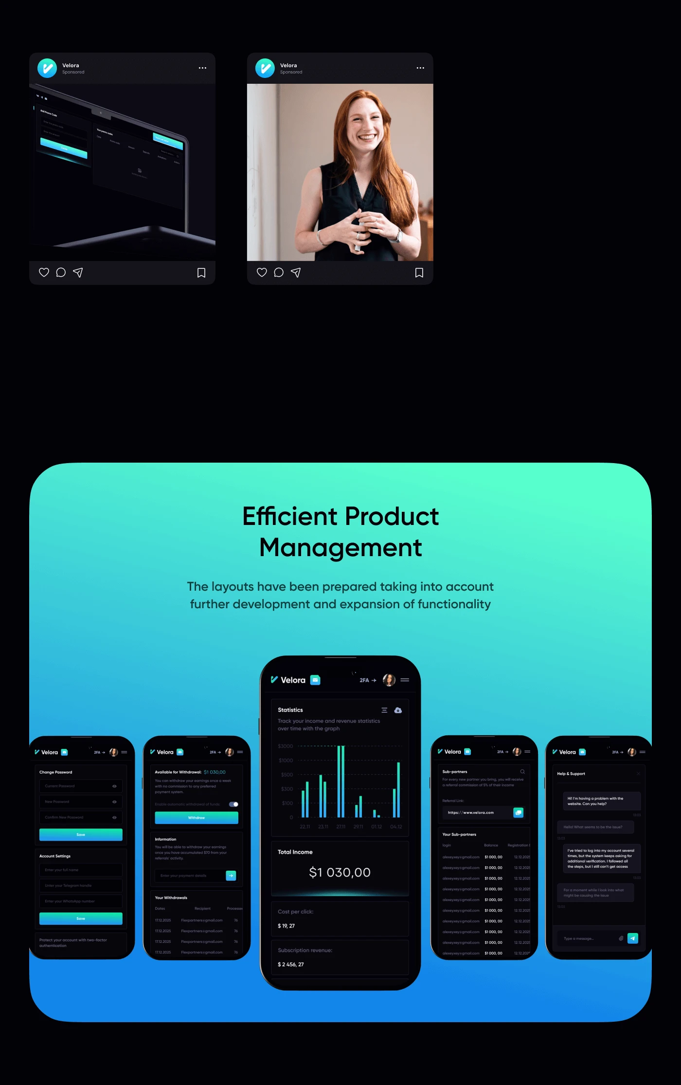 Velora – Affiliate Program & UX UI Dashboard Design — Изображение №17 — Интерфейсы, Брендинг на Dprofile