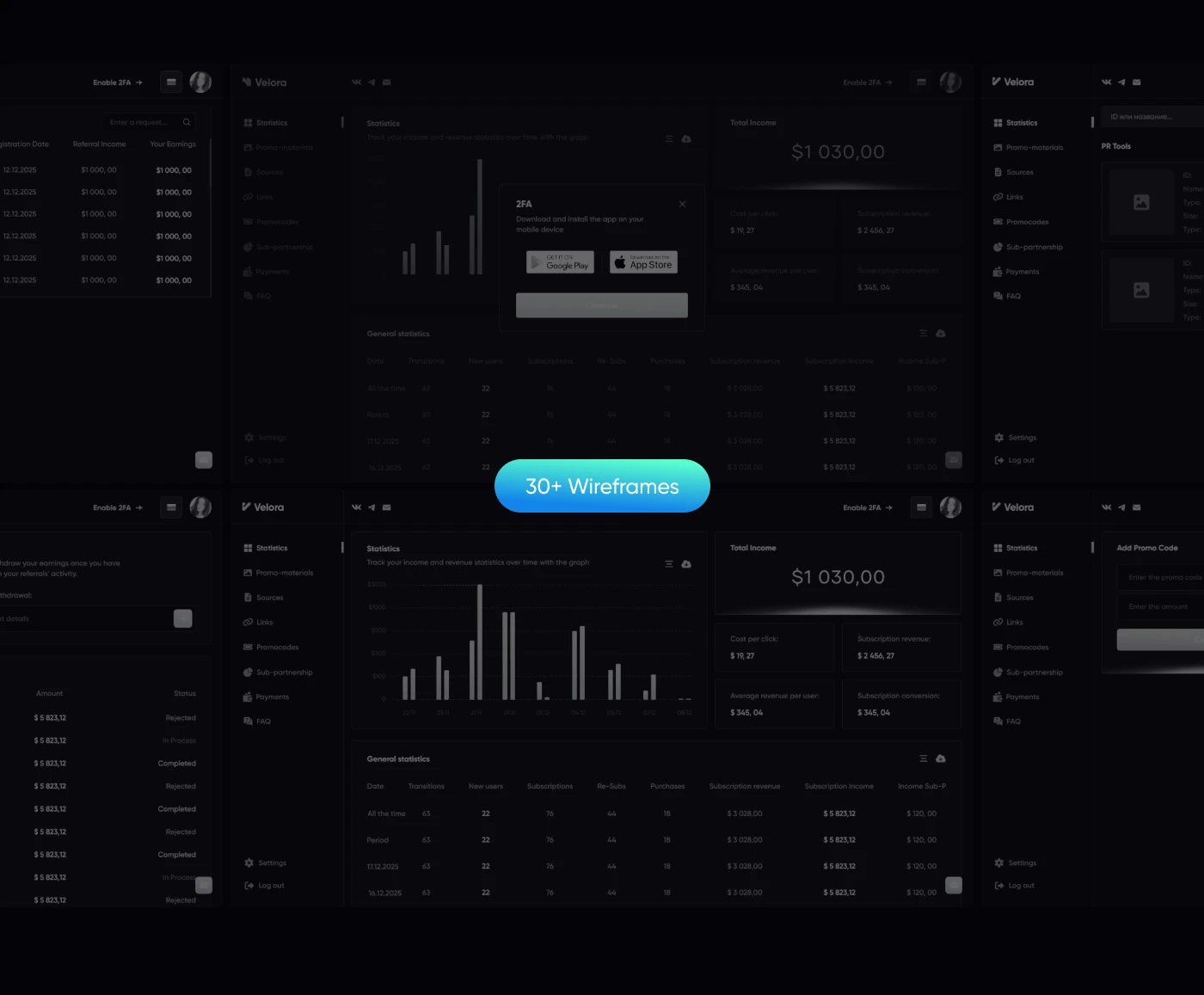 Velora – Affiliate Program & UX UI Dashboard Design — Изображение №24 — Интерфейсы, Брендинг на Dprofile