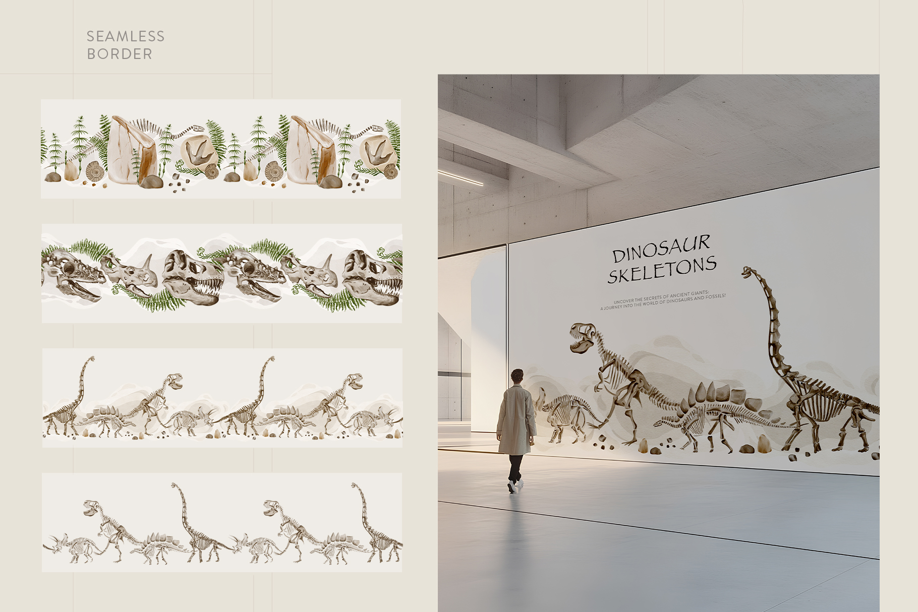 Скелеты динозавров акварельные иллюстрации — Изображение №11 — Брендинг на Dprofile