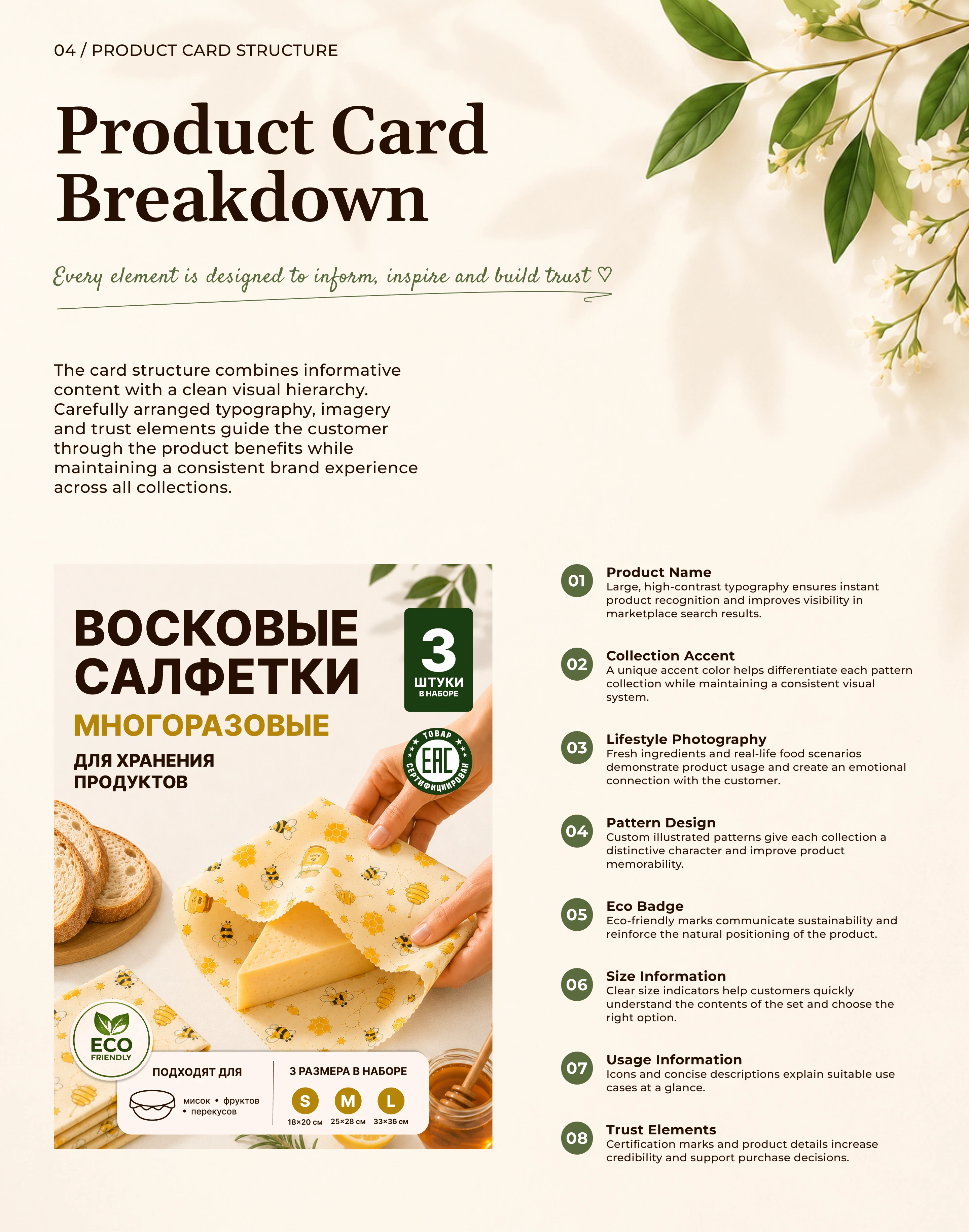 Многоразовые восковые салфетки — дизайн карточек для Wildberries — Изображение №4 — Маркетинг на Dprofile