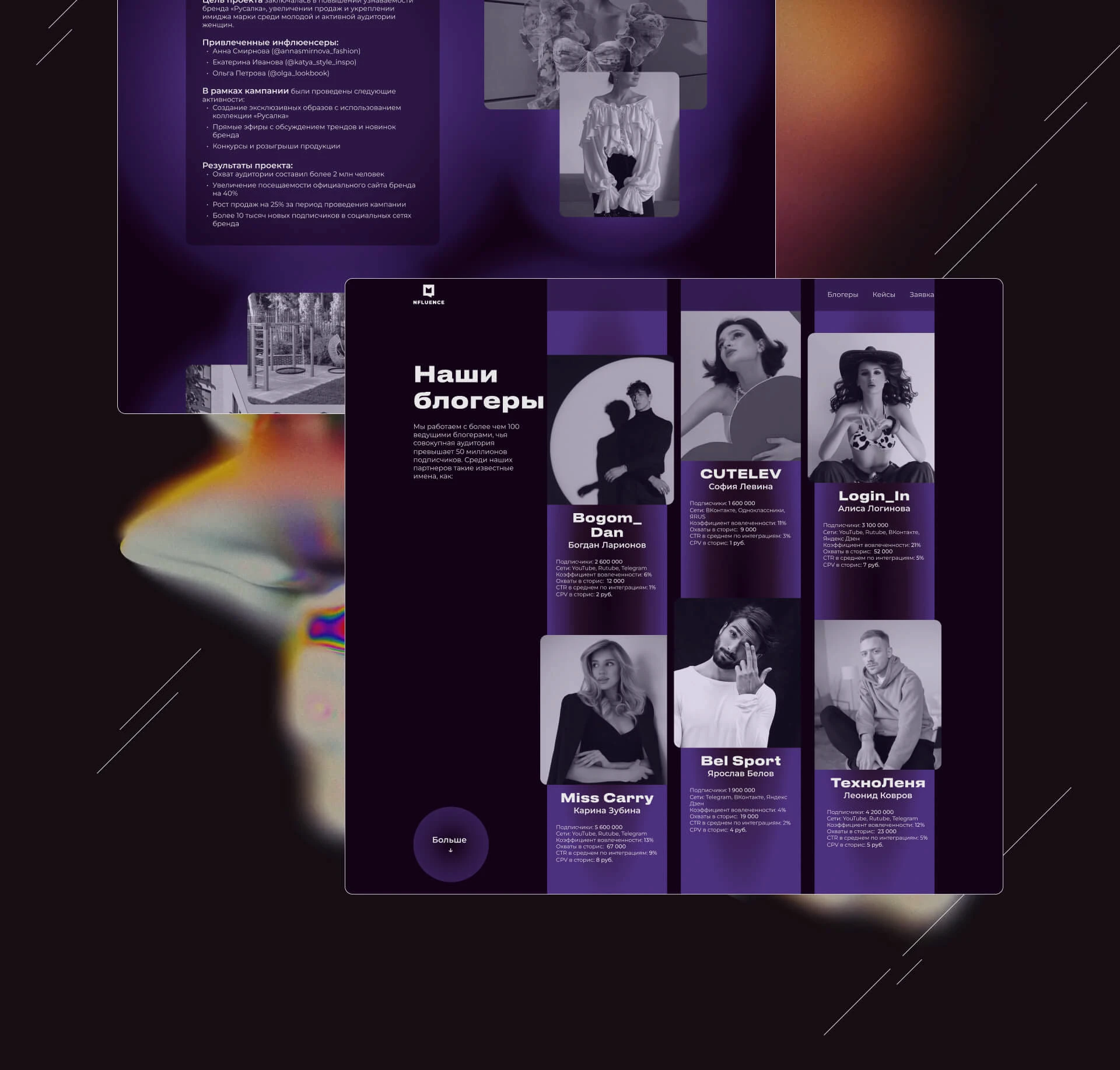 Nfluence | Агентство инфлюенс-маркетинга | Лендинг — Изображение №11 — Интерфейсы, Брендинг на Dprofile