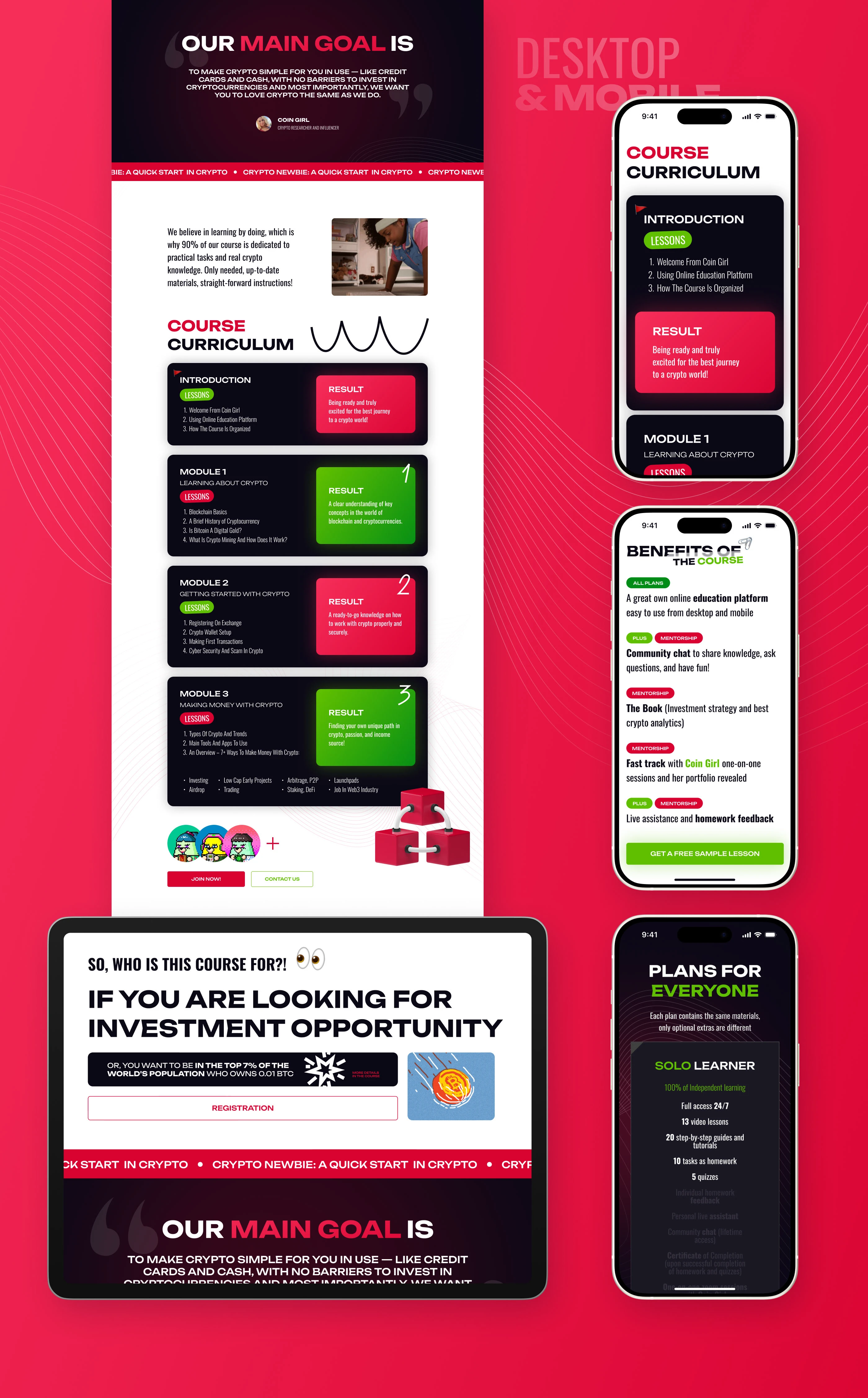 Crypto Newbie — лендинг для курса по криптовалюте — Изображение №3 — Интерфейсы, Графика на Dprofile