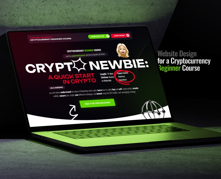 Crypto Newbie — лендинг для курса по криптовалюте — Интерфейсы, Графика на Dprofile