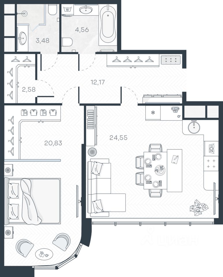 Проект визуализация 1-комн. квартиры. — Изображение №3 — 3D, Архитектура на Dprofile