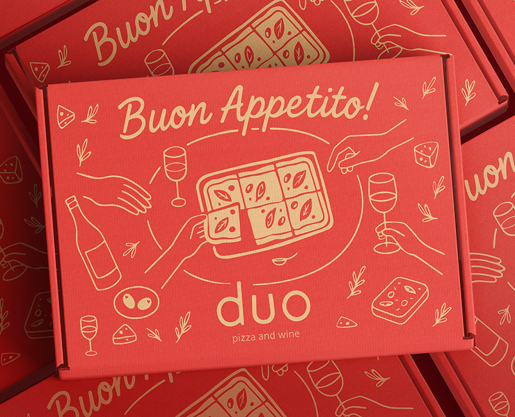 Коробка для пиццы Duo Pizza and Wine — Брендинг, Иллюстрация на Dprofile