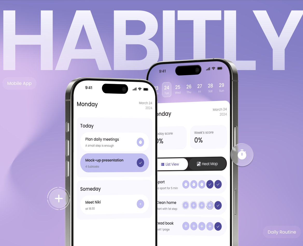 Habitly Habitly — Habit & Task Tracker Mobile App — Интерфейсы, Брендинг на Dprofile