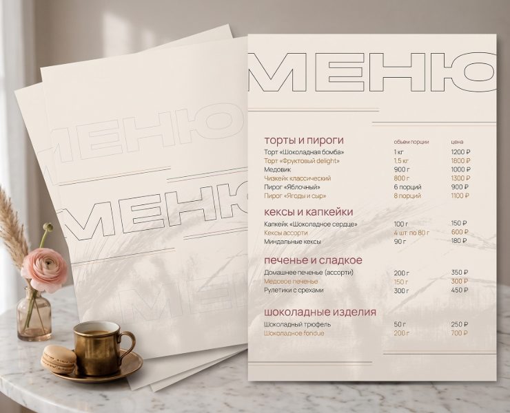 Дизайн меню для кондитерской — Брендинг, Графика на Dprofile