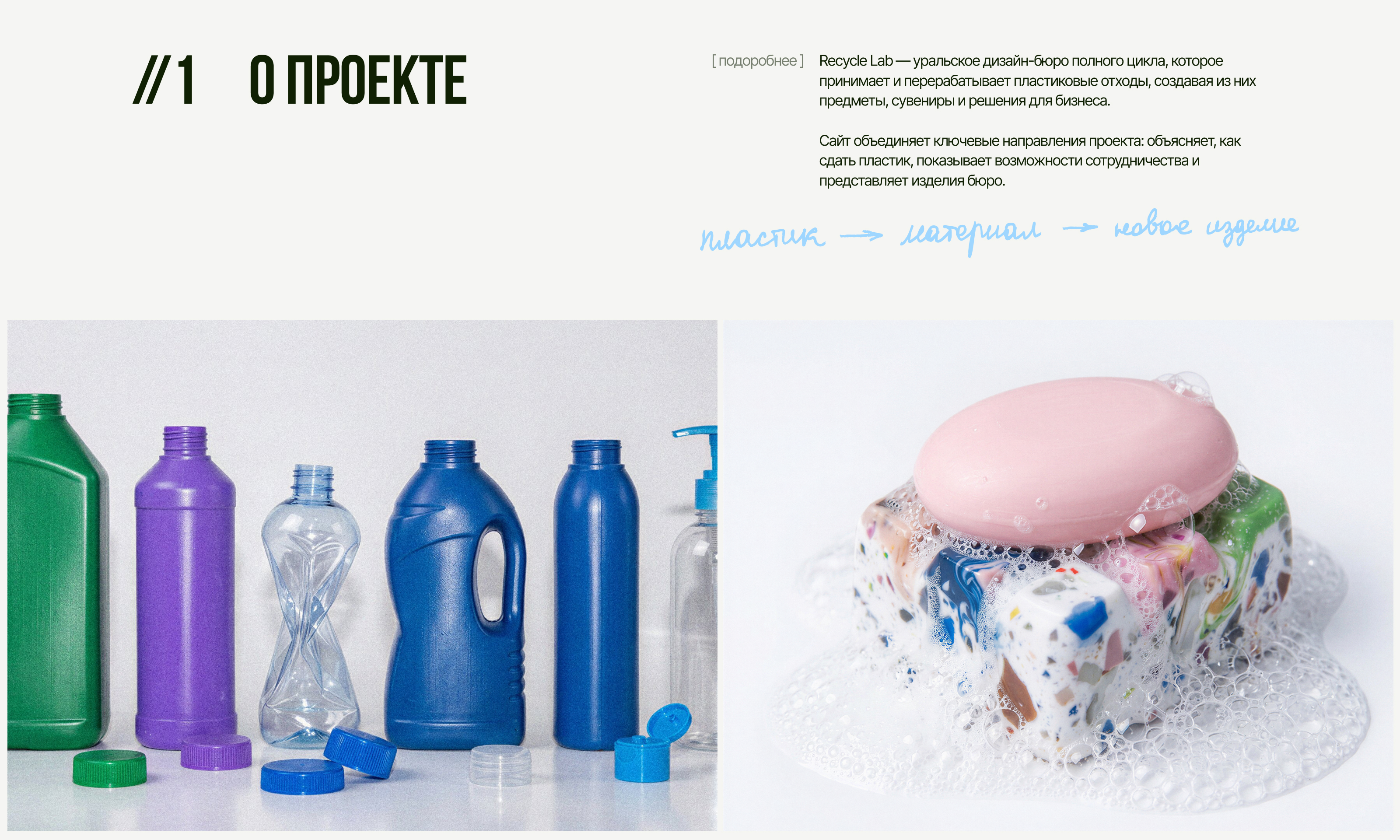 Recycle Lab: сайт для проекта по переработке пластика — Изображение №2 — Интерфейсы, Брендинг на Dprofile