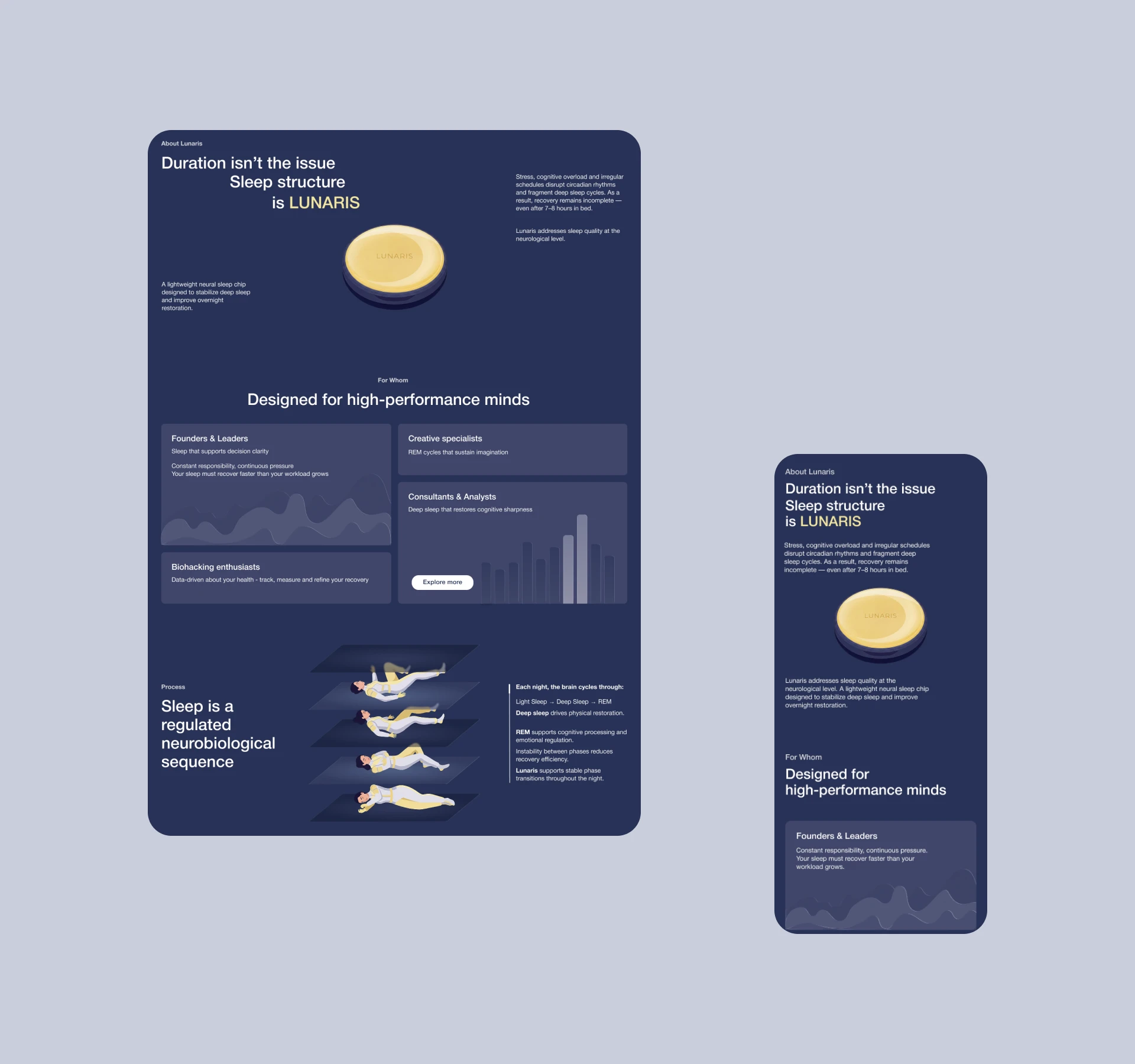 LUNARIS | Sleep tech website | UX/UI — Изображение №3 — Интерфейсы, Брендинг на Dprofile