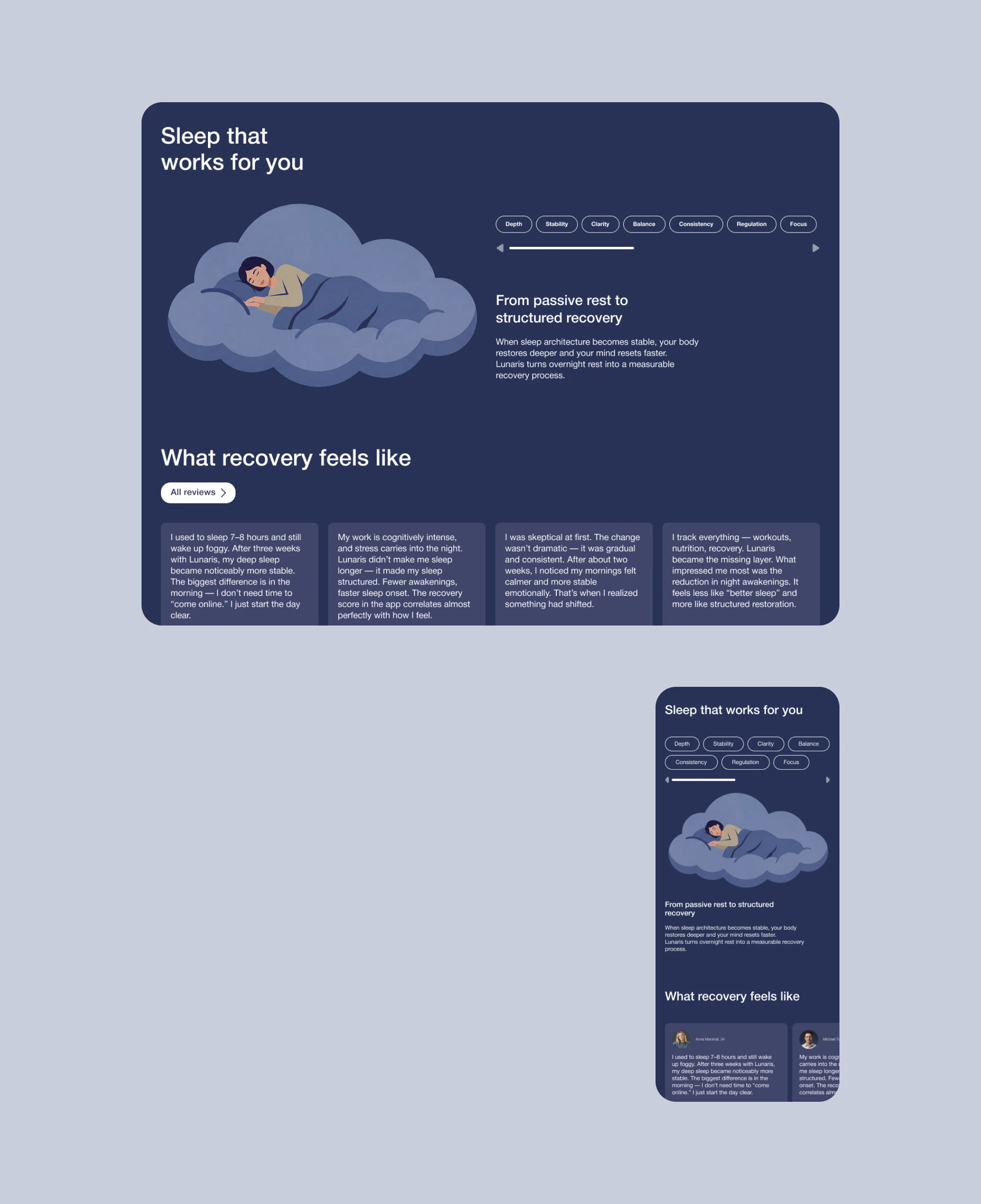 LUNARIS | Sleep tech website | UX/UI — Изображение №7 — Интерфейсы, Брендинг на Dprofile