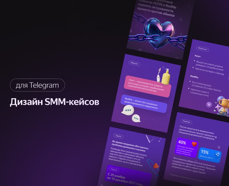 Дизайн SMM-кейсов для Telegram на Dprofile