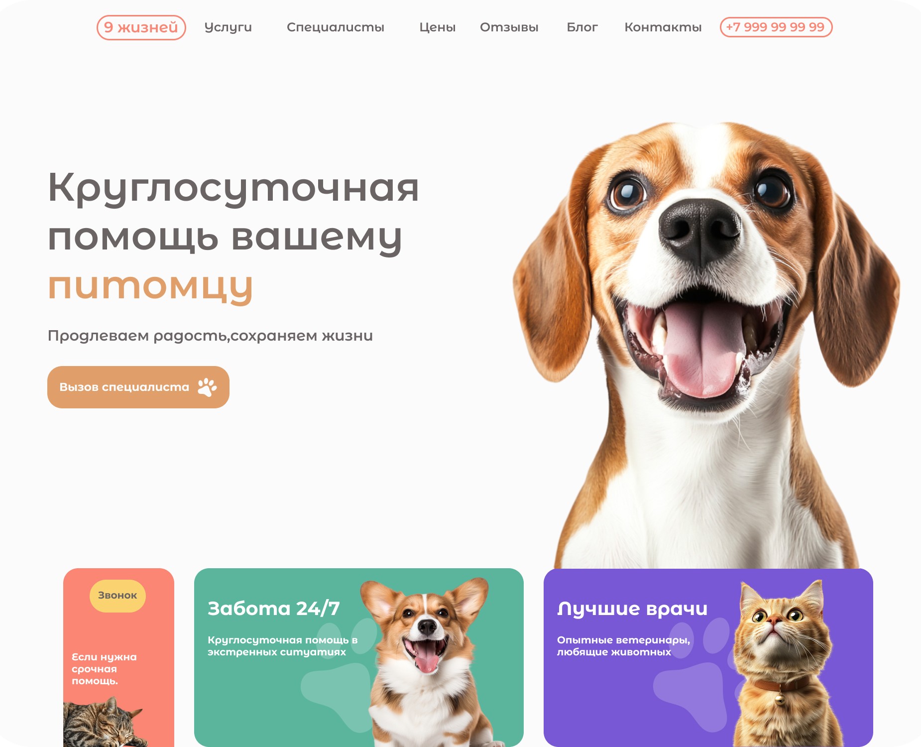Landing page| Лендинг для ветеринарной клиники — Интерфейсы, Нейро на Dprofile