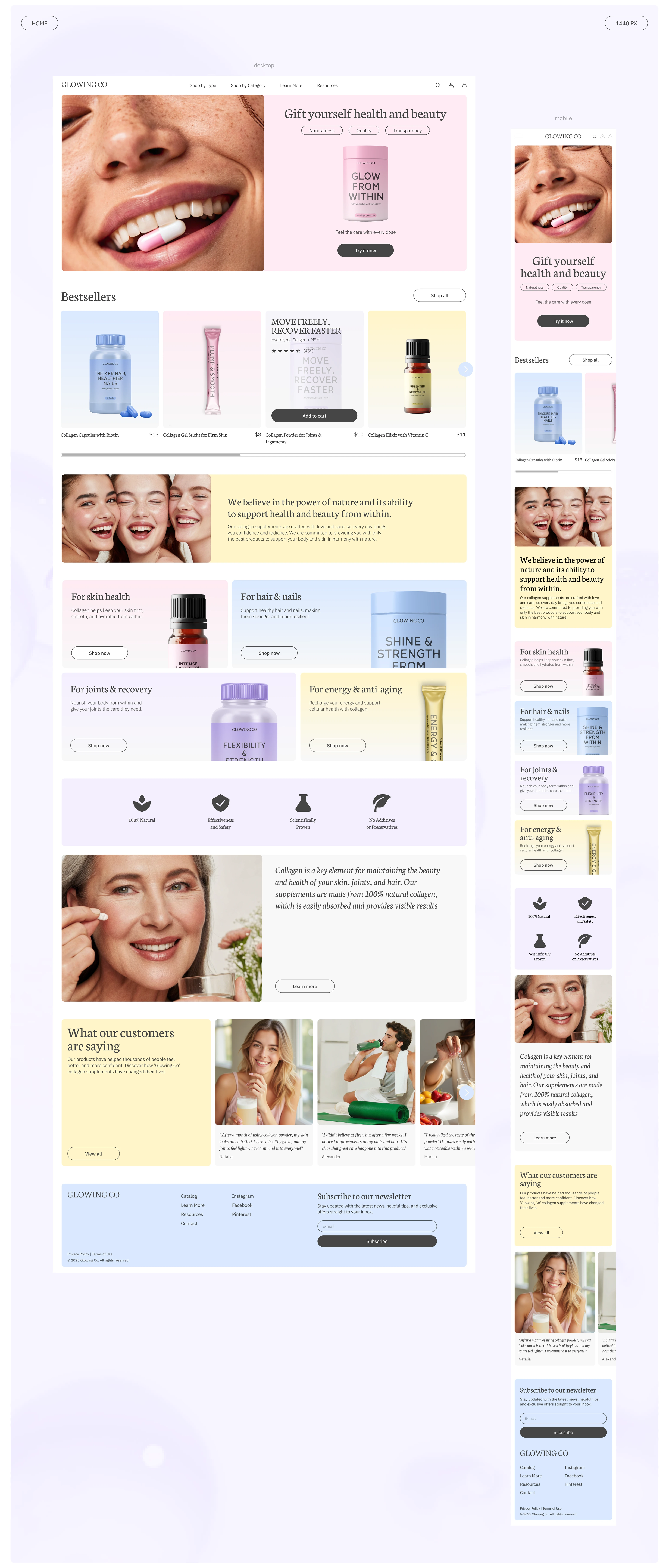 Glowing Co – Wellness & Beauty E-commerce Website — Изображение №5 — Интерфейсы, Брендинг на Dprofile