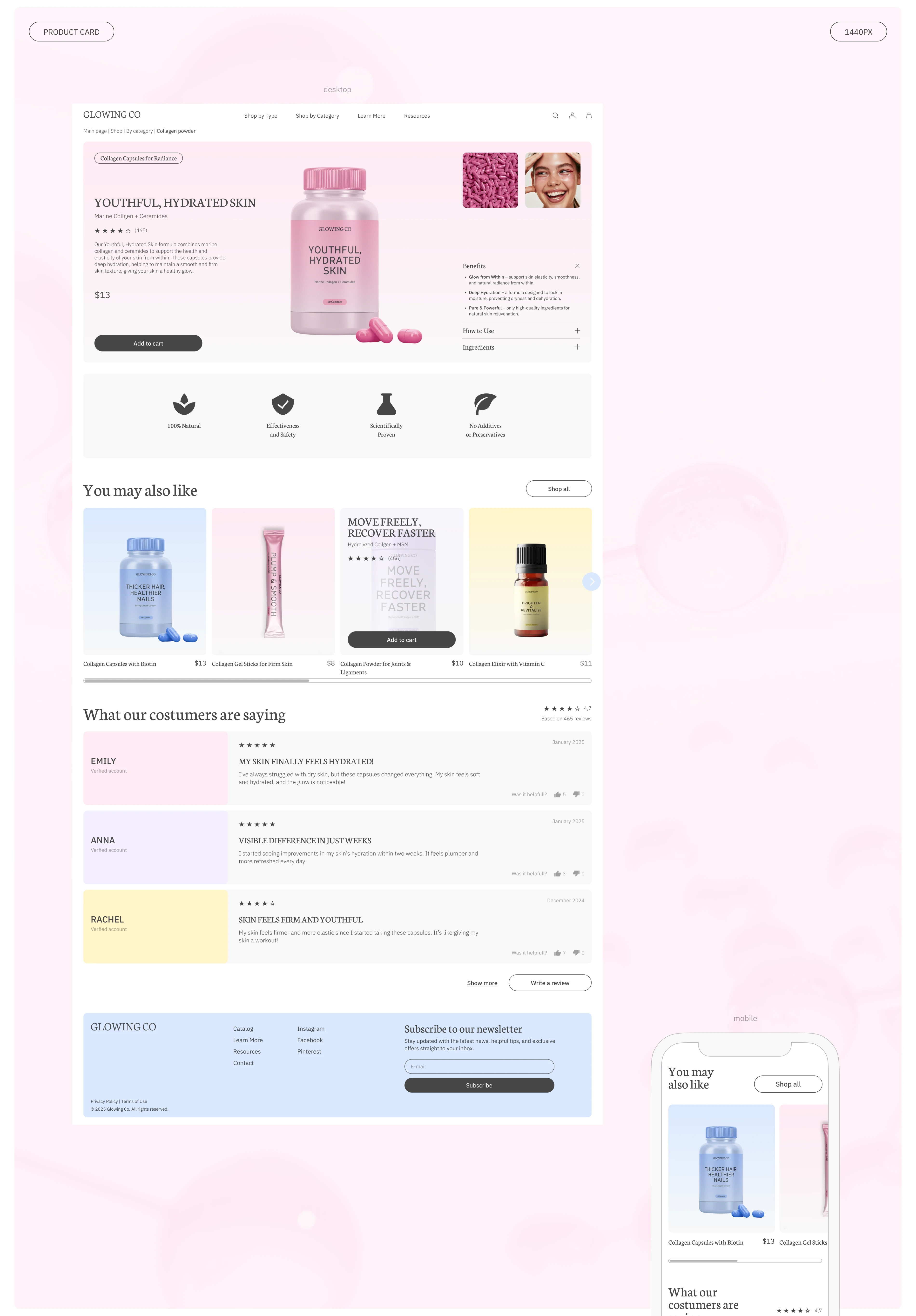 Glowing Co – Wellness & Beauty E-commerce Website — Изображение №7 — Интерфейсы, Брендинг на Dprofile