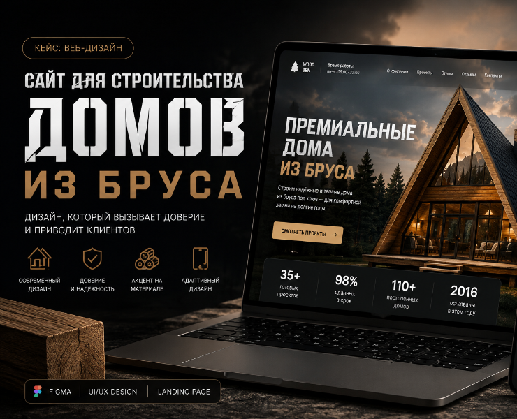 Дизайн лендинга для бизнеса. Премиальные дома из бруса — Интерфейсы, Брендинг на Dprofile