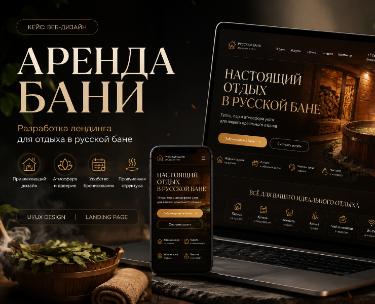 Лендинг для бизнеса аренда бани — Интерфейсы, Брендинг на Dprofile