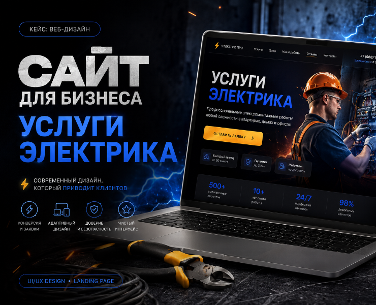 Лендинг для услуги электрика. Сайт для бизнеса. — Интерфейсы, Брендинг на Dprofile