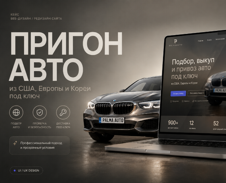 Лендинг для пригона авто. Импорт,автосалон,детейлинг — Интерфейсы, Брендинг на Dprofile