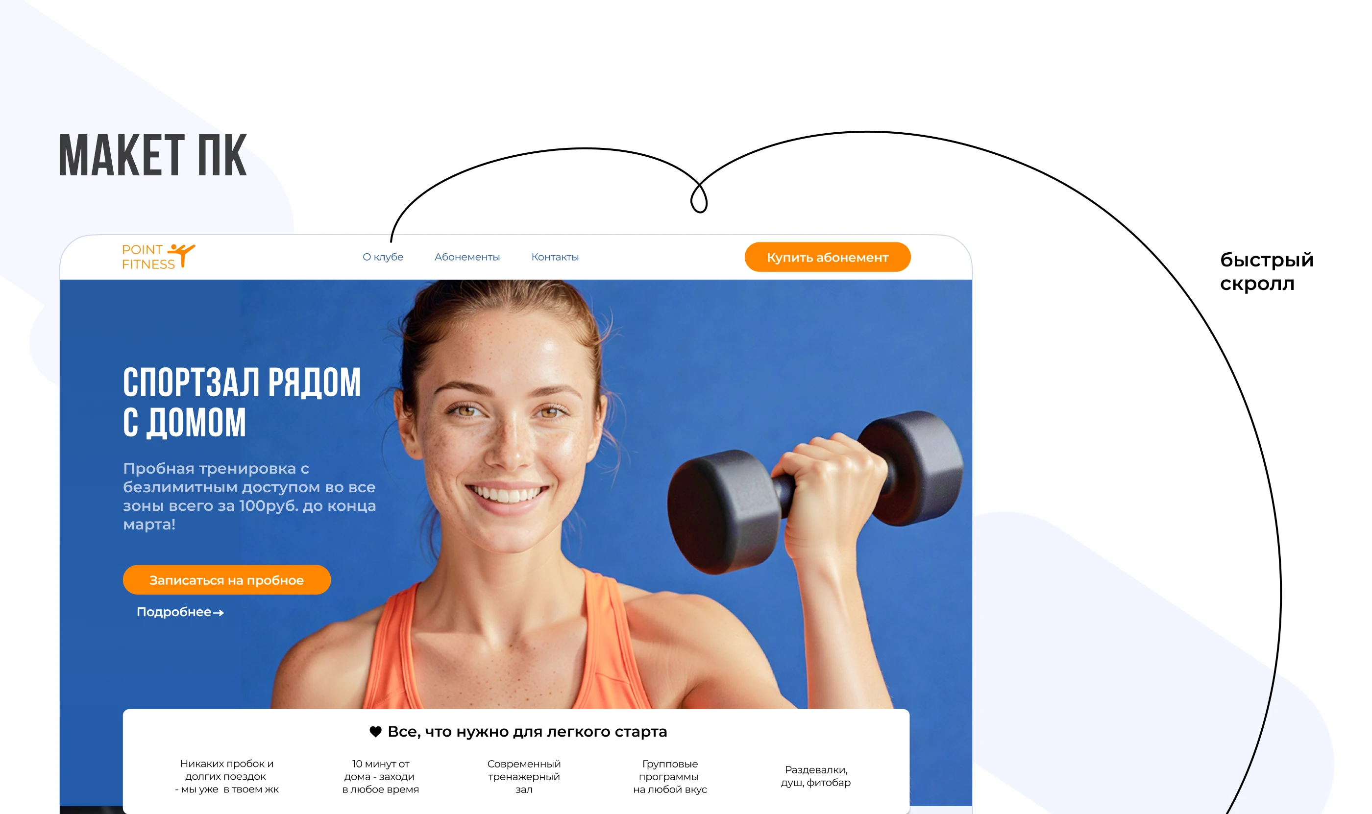 Лендинг фитнес-клуба POINT FITNESS — Изображение №4 — Интерфейсы на Dprofile