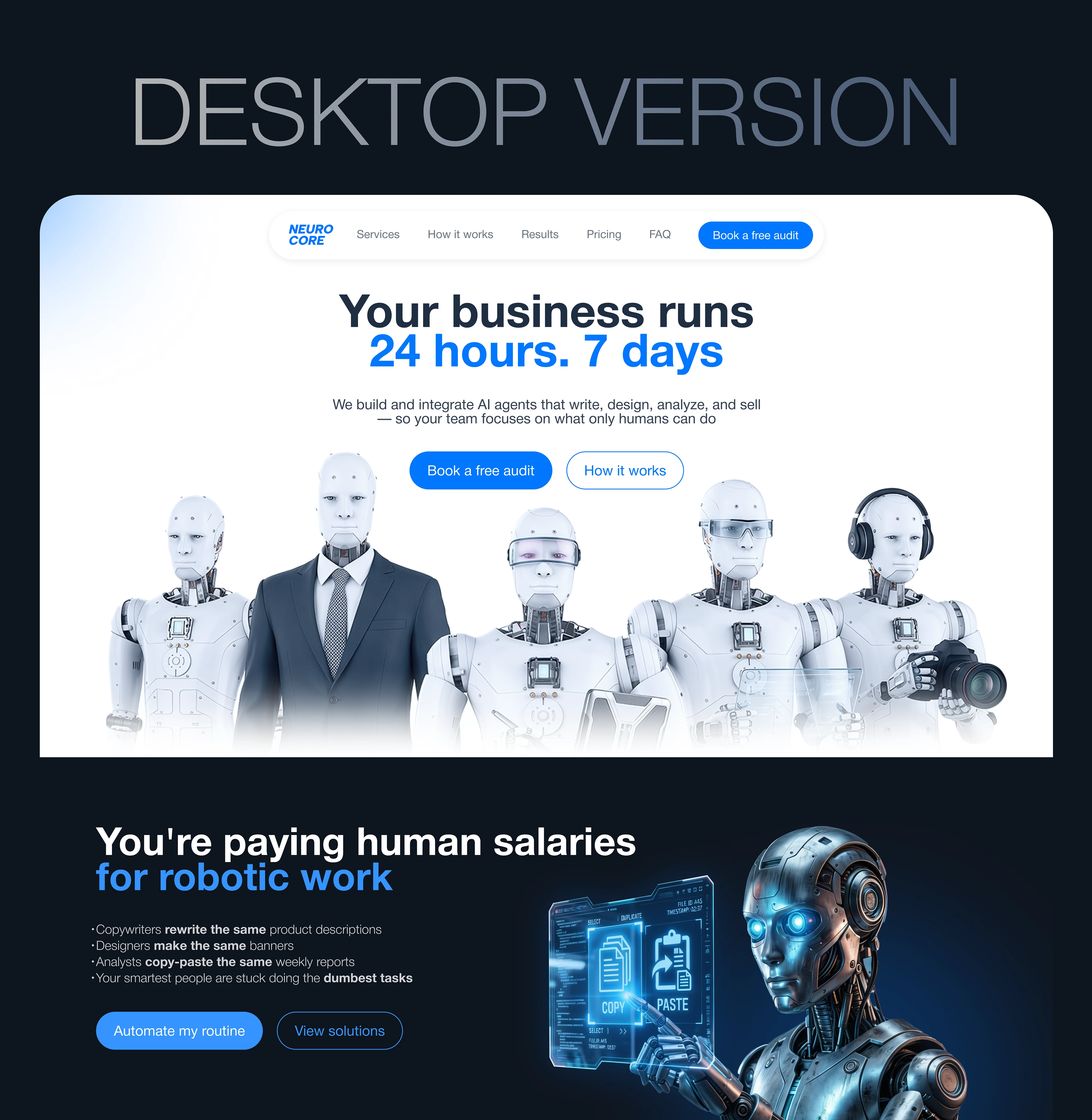 AI Workforce Landing Page - NEUROCORE — Изображение №6 — Интерфейсы, Нейро на Dprofile