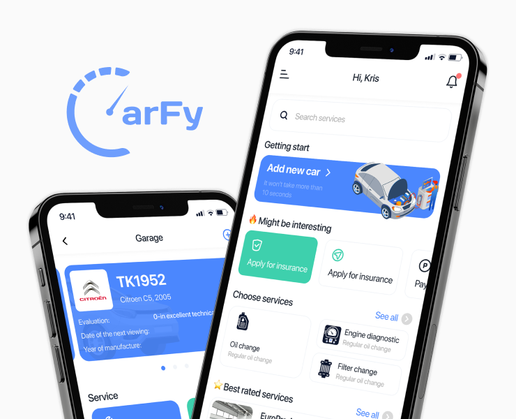 Carfy — платформа для сервисного обслуживания автомобилей — Интерфейсы на Dprofile