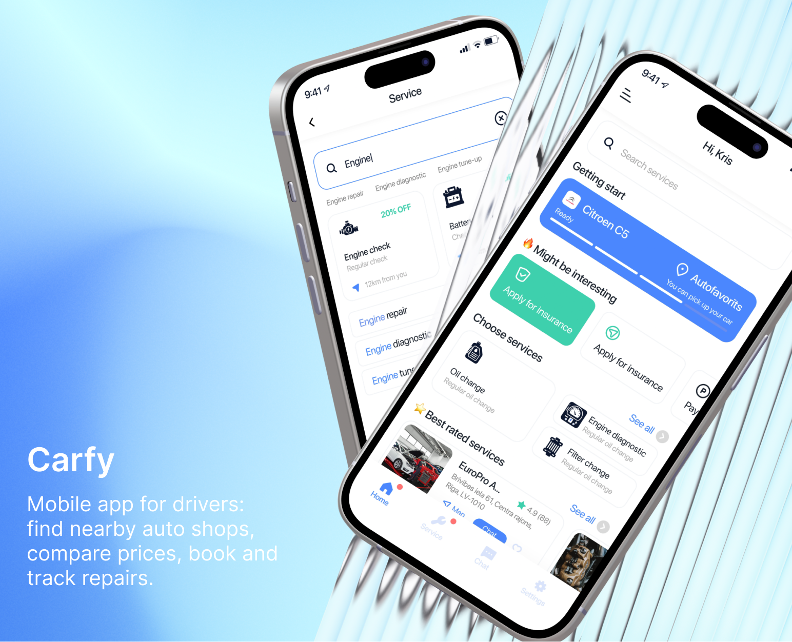 Carfy — платформа для сервисного обслуживания автомобилей — Интерфейсы на Dprofile