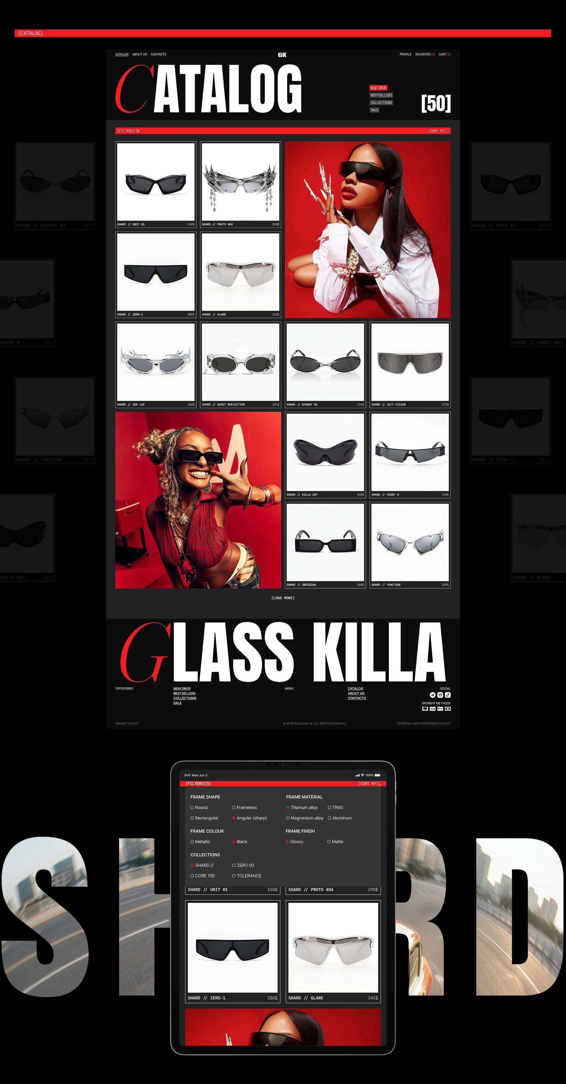 GLASS KILLA | Eyewear | E-commerce — Изображение №7 — Интерфейсы, Архитектура на Dprofile