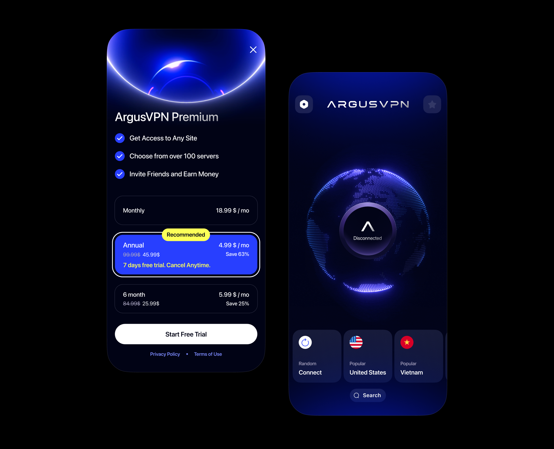ARGUS VPN — Дизайн Вебсайта и мобильного приложения — Изображение №11 — Интерфейсы, Анимация на Dprofile