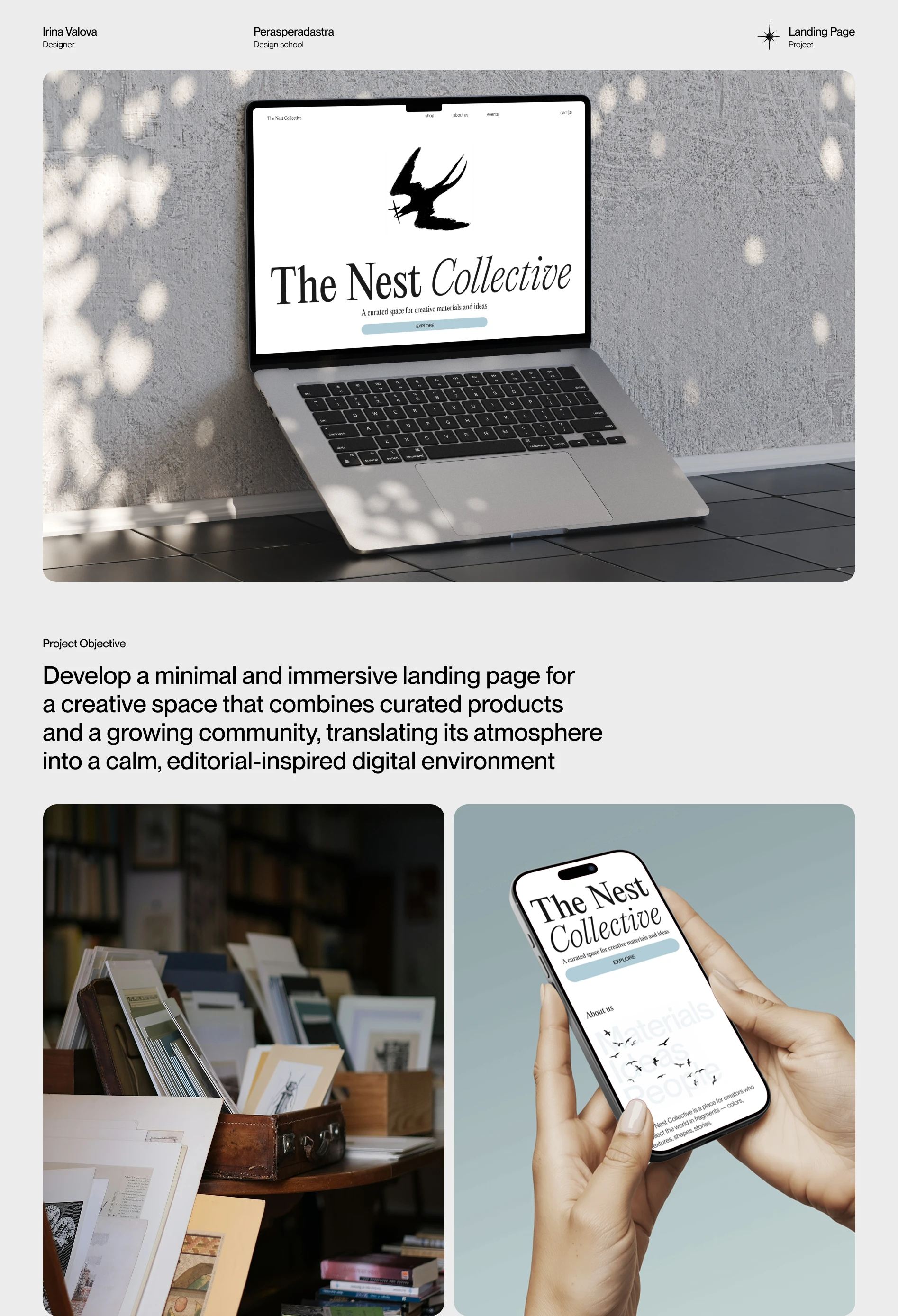 The Nest Collective — лендинг арт-пространства и магазина для творчества — Изображение №1 — Интерфейсы, Брендинг на Dprofile