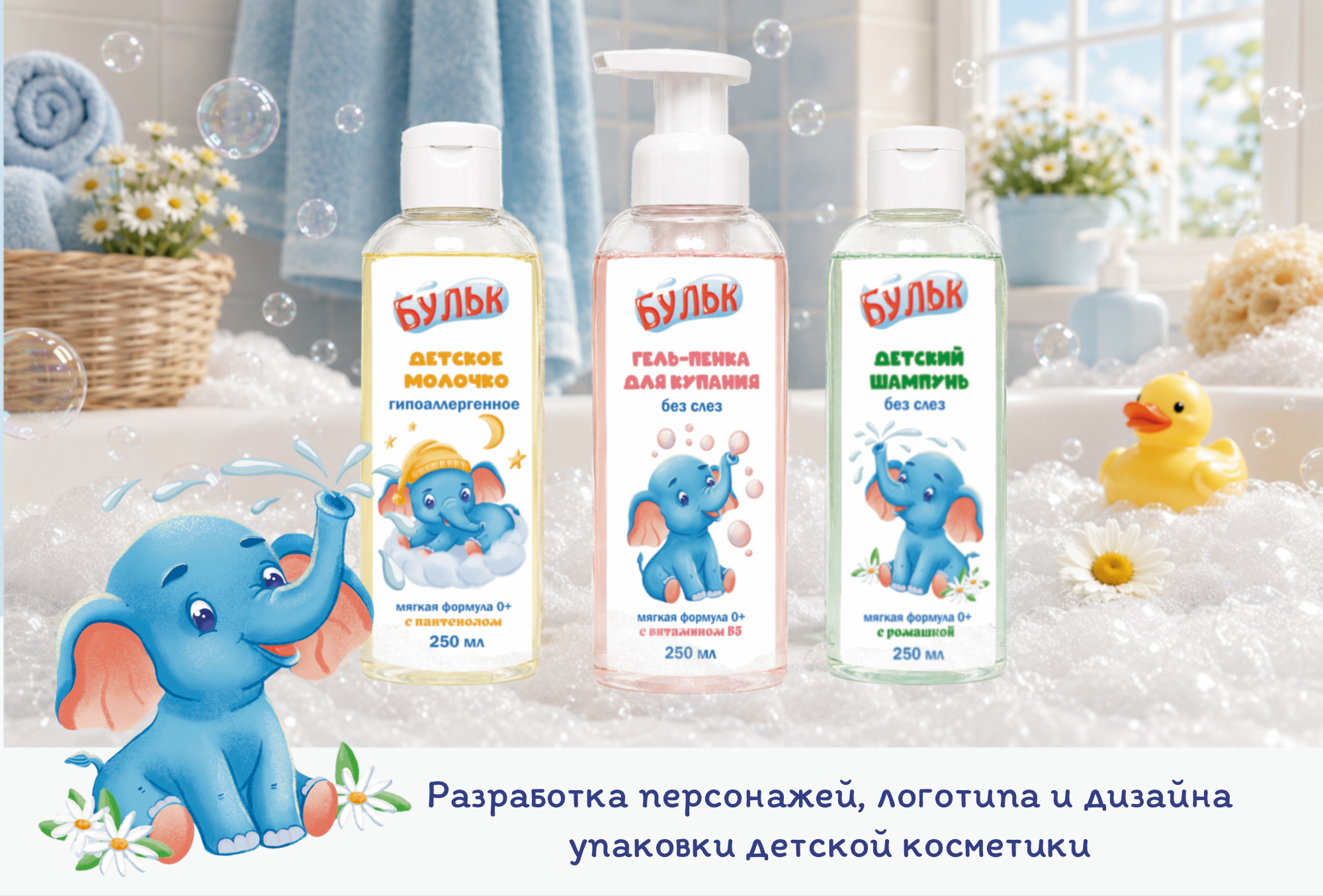 "Бульк" - Брендинг и дизайн упаковки детской косметики 0+ — Изображение №1 — Брендинг, Иллюстрация на Dprofile