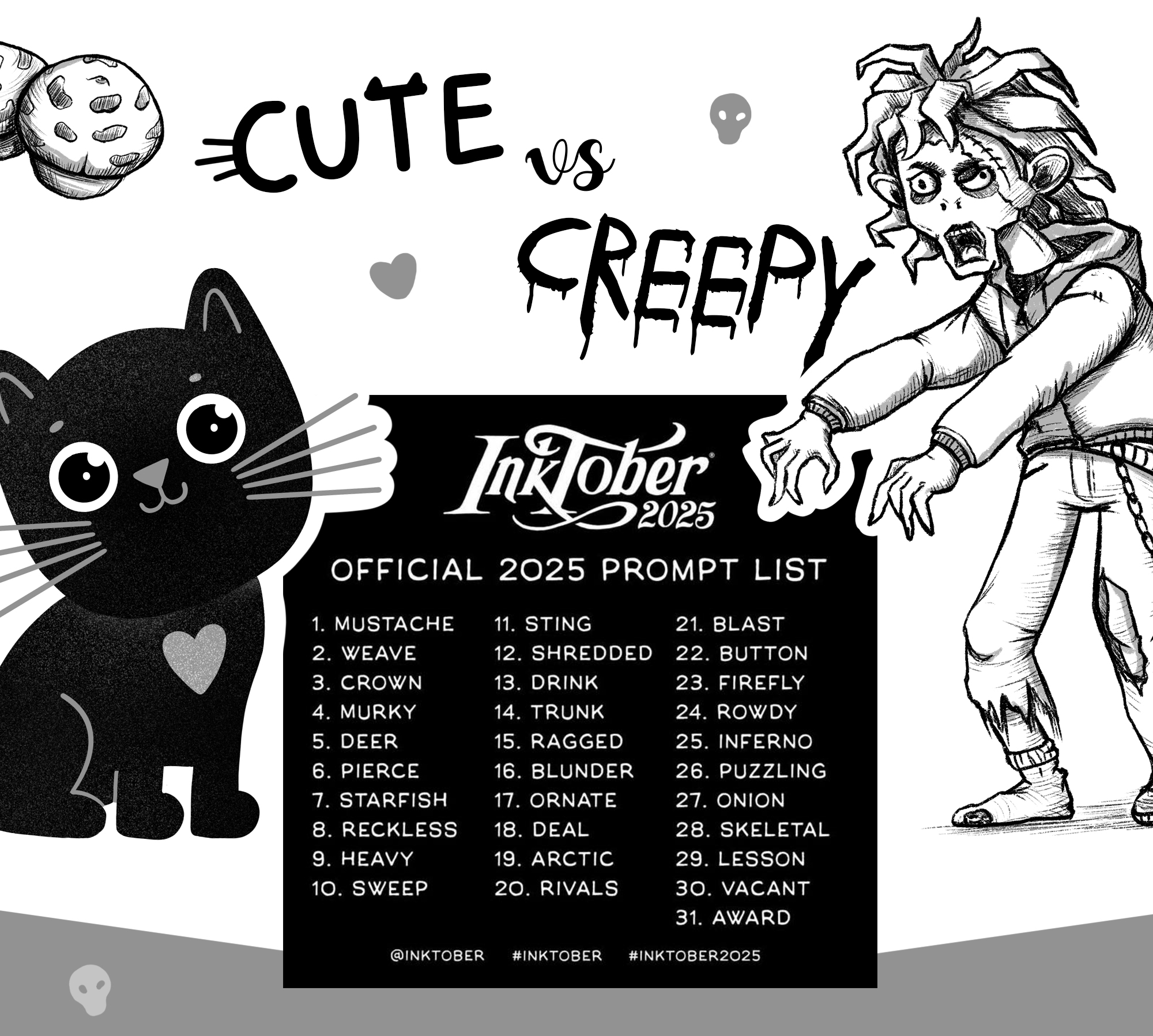 Стикеры и детские тату/Inktober 2025 — Изображение №1 — Иллюстрация, Графика на Dprofile