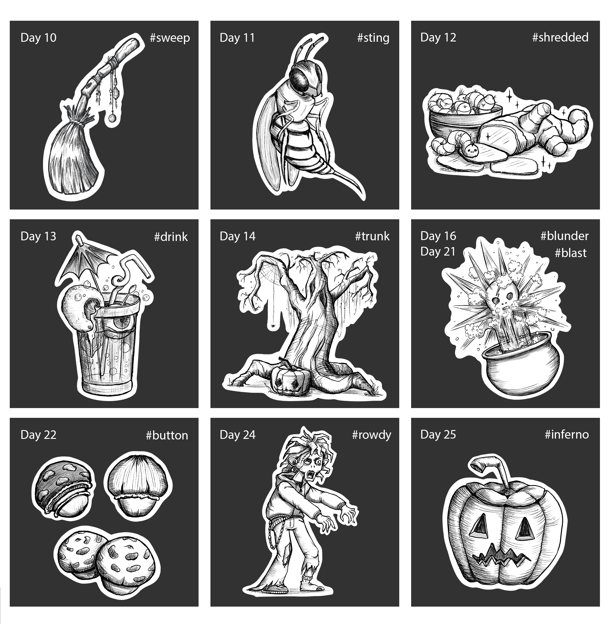 Стикеры и детские тату/Inktober 2025 — Изображение №5 — Иллюстрация, Графика на Dprofile