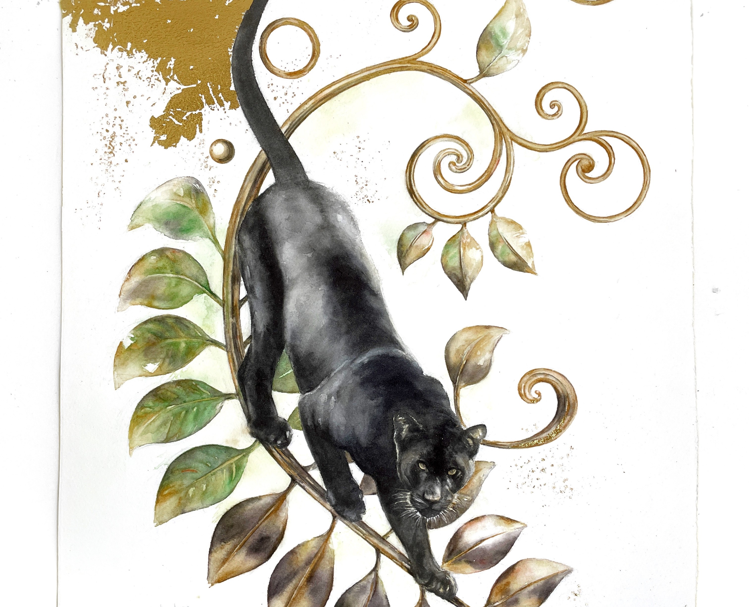 PANTHER IN GOLDEN FORMS conceptual art, watercolor на Dprofile