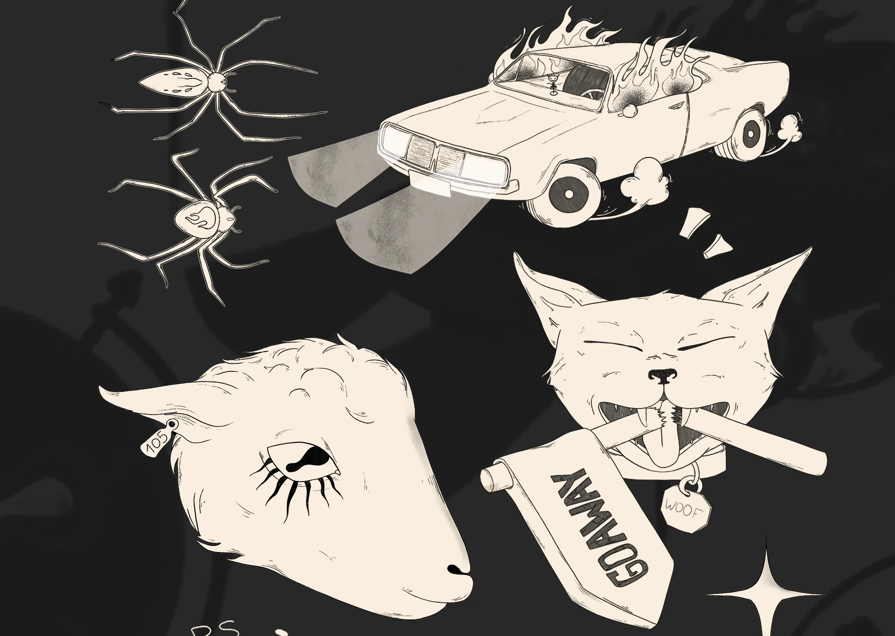 DARK SIDE |BW STICKER PACK | INKTOBER'23 — Изображение №4 — Брендинг, Иллюстрация на Dprofile