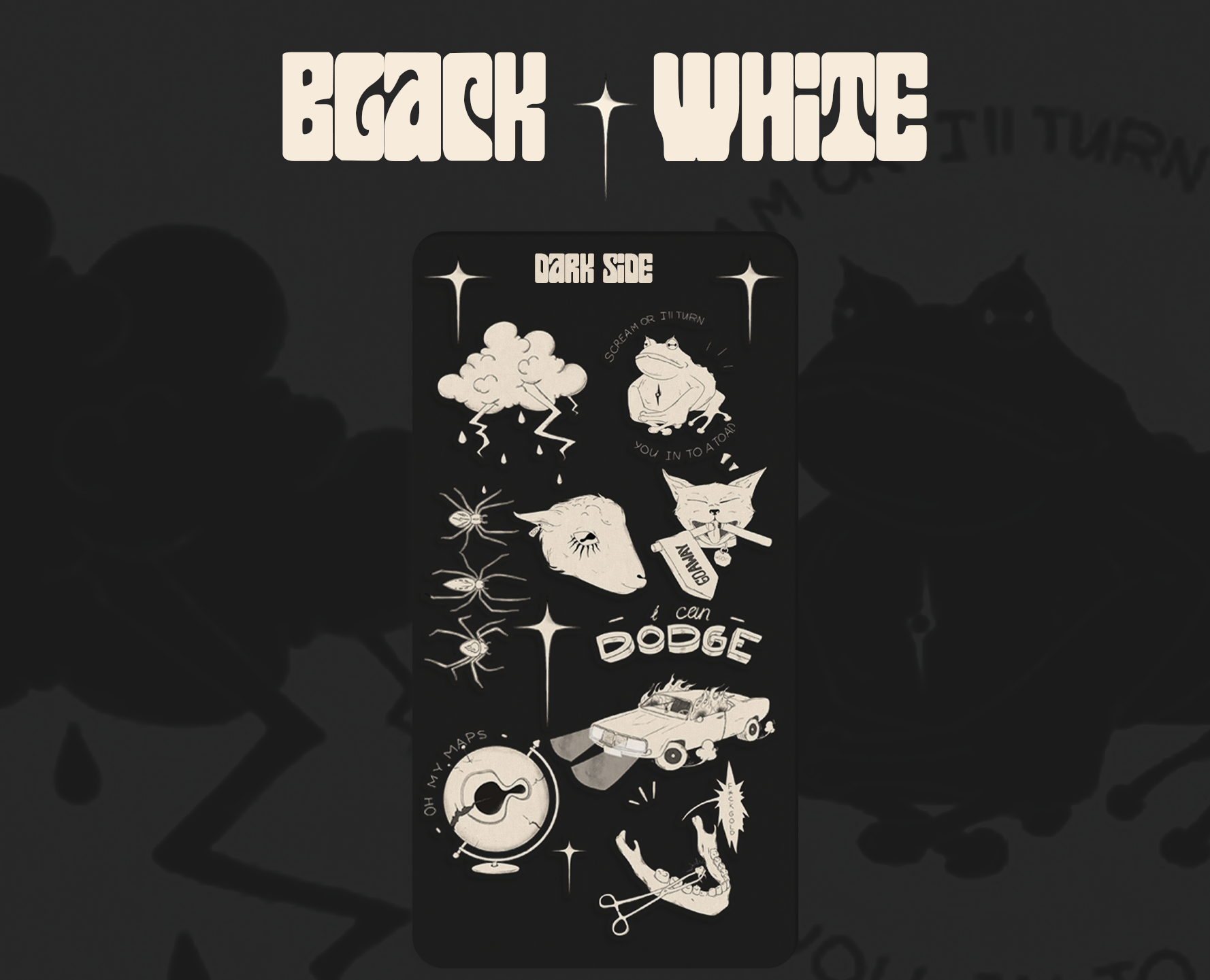 DARK SIDE |BW STICKER PACK | INKTOBER'23 на Dprofile