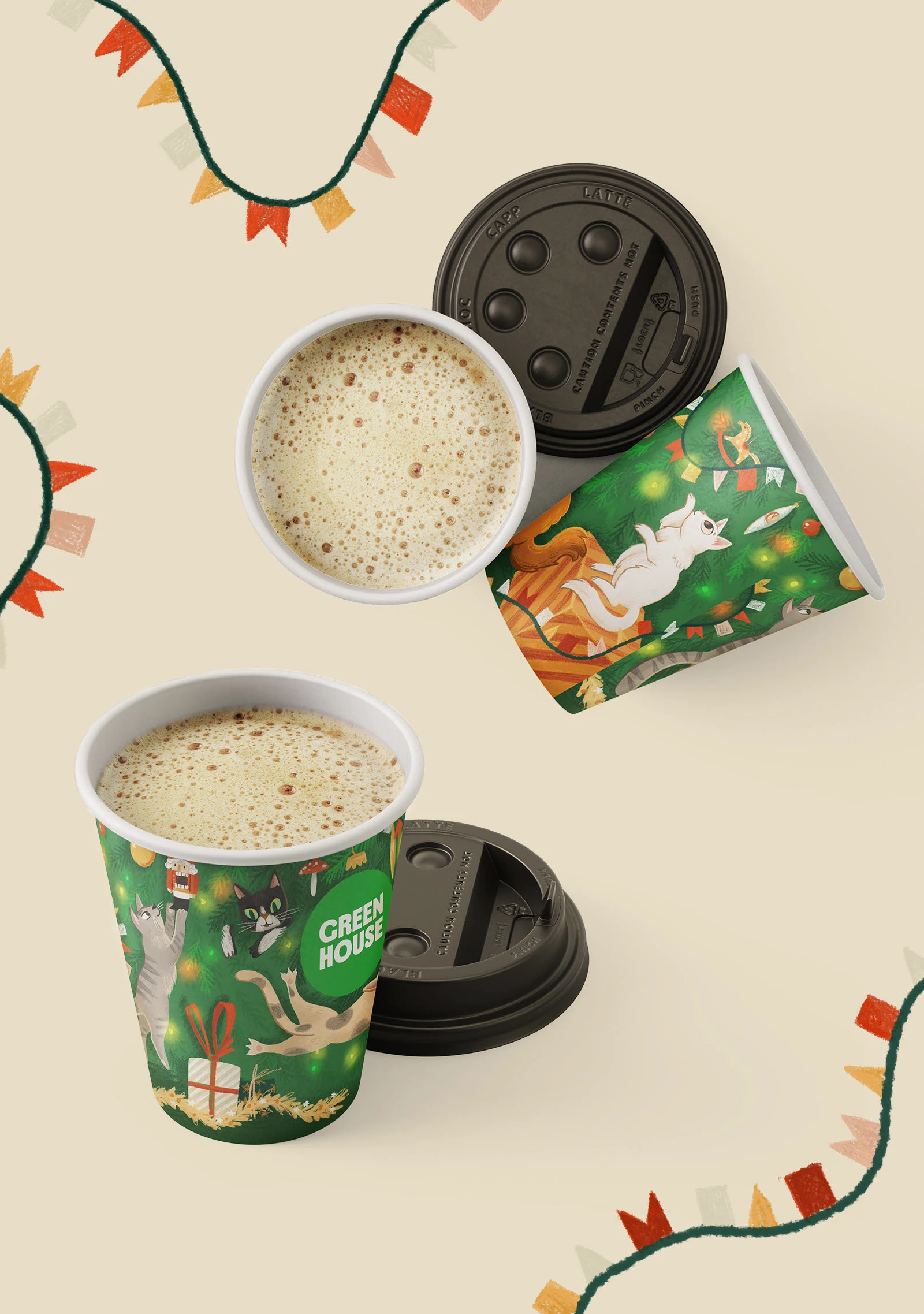 Дизайн кофейного стаканчика "Елочные коты" — Изображение №5 — Брендинг, Иллюстрация на Dprofile