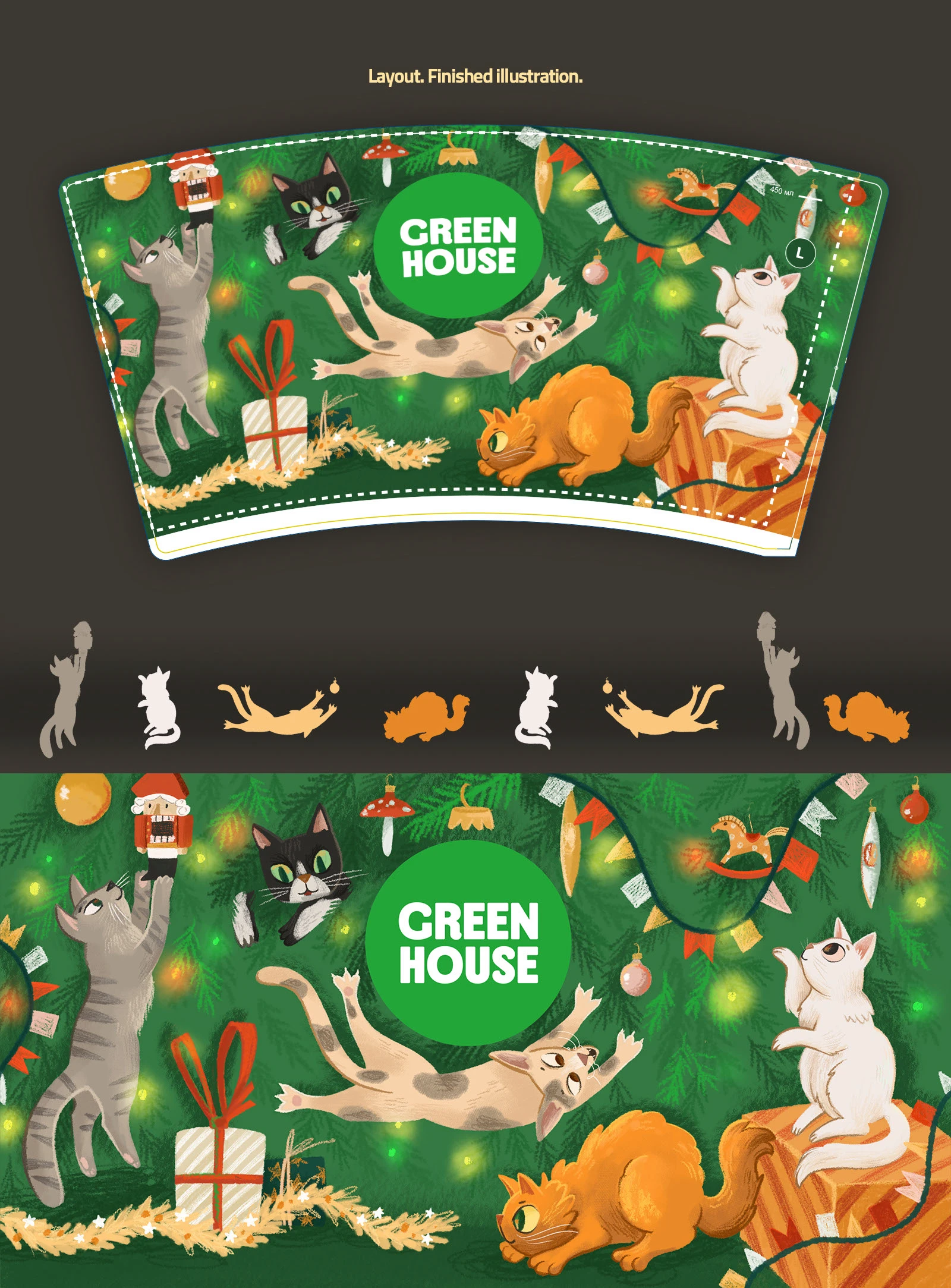 Дизайн кофейного стаканчика "Елочные коты" — Изображение №3 — Брендинг, Иллюстрация на Dprofile