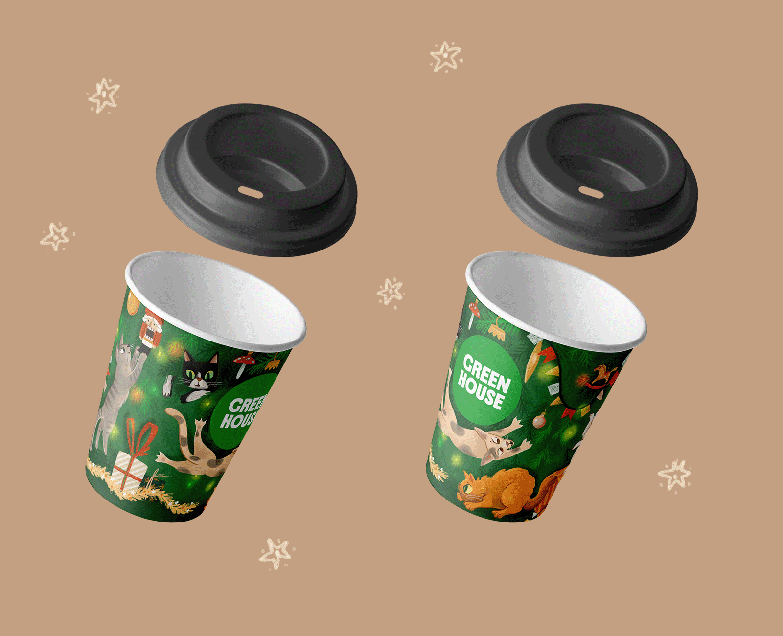 Дизайн кофейного стаканчика "Елочные коты" — Изображение №4 — Брендинг, Иллюстрация на Dprofile