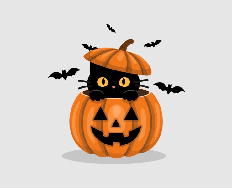 Котик с тыквой на Хэллоуин — Иллюстрация на Dprofile