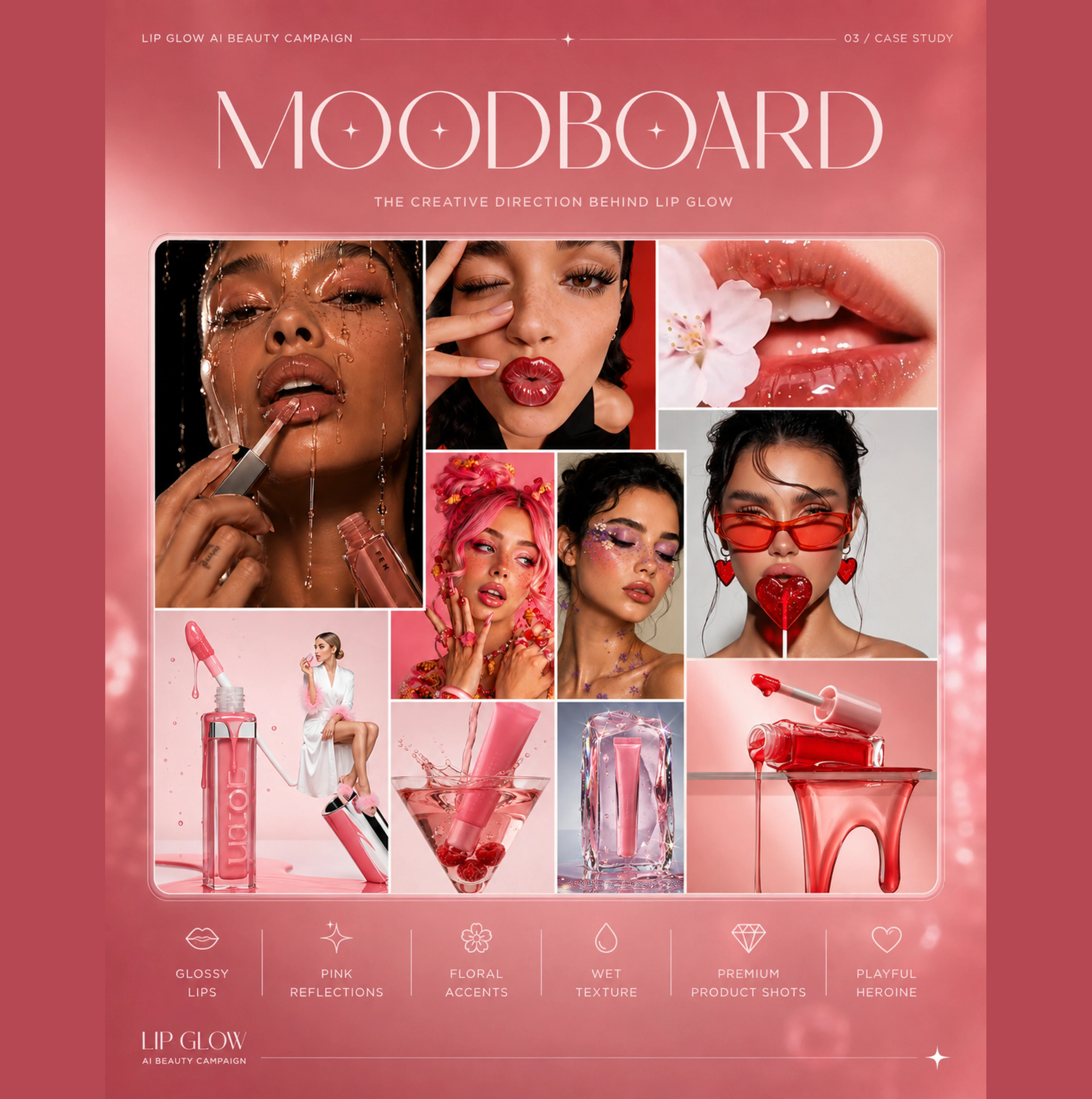 LIP GLOW — AI Cosmetic Campaign — Изображение №3 — Интерфейсы, Брендинг на Dprofile