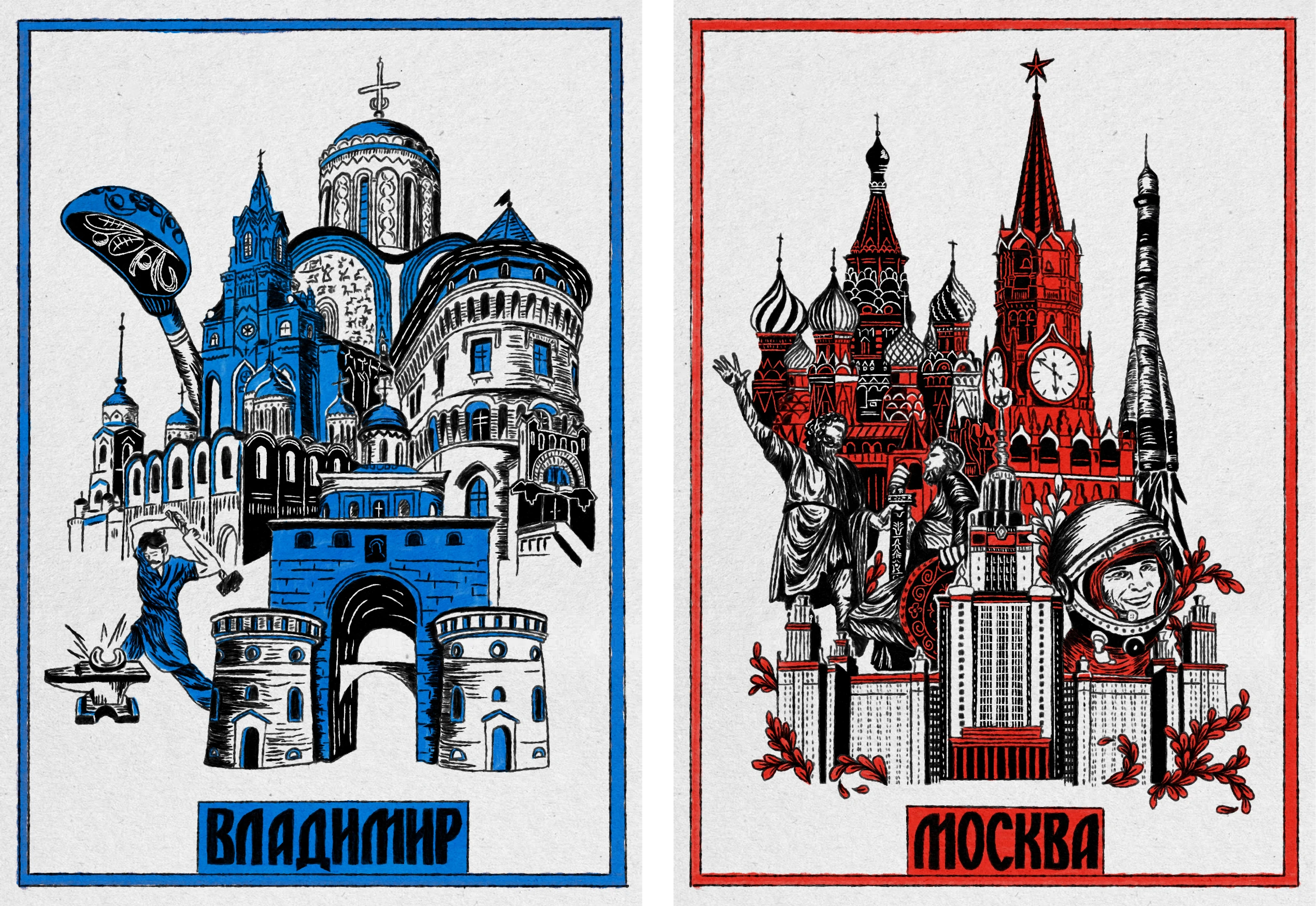 Штрихи золотого кольца: иллюстрированные открытки — Изображение №6 — Иллюстрация, Графика на Dprofile