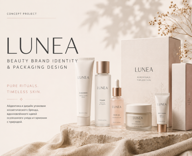 LUNEA — айдентика и дизайн упаковки косметического бренда — Брендинг, Промдизайн на Dprofile